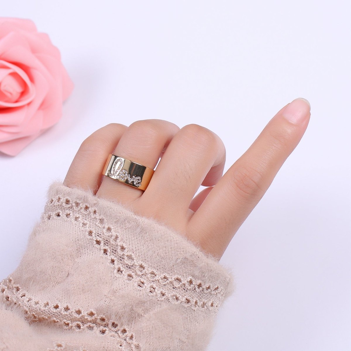 Love Ring, Script Love Ring, Promise Dainty Love Ring, Gold Filled love Ring, Minimalist Stacking Jewelry Gift For Her U-189 U-190 - DLUXCA