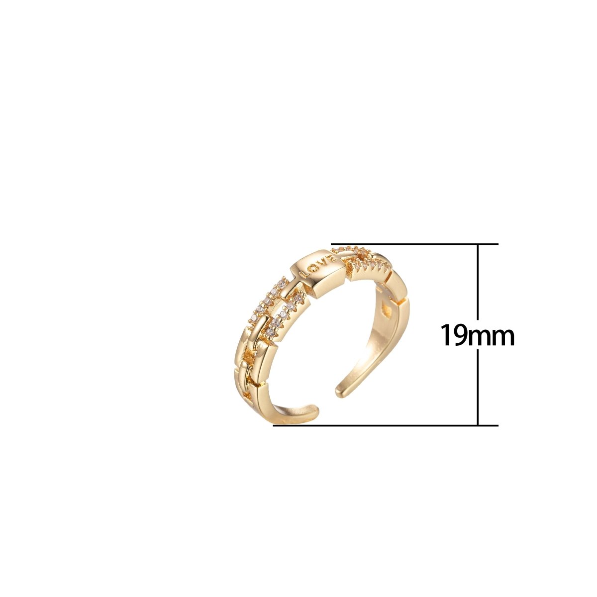 Love Words Ring Micro Pave Adjustable Gold Open Ring O-974 - DLUXCA