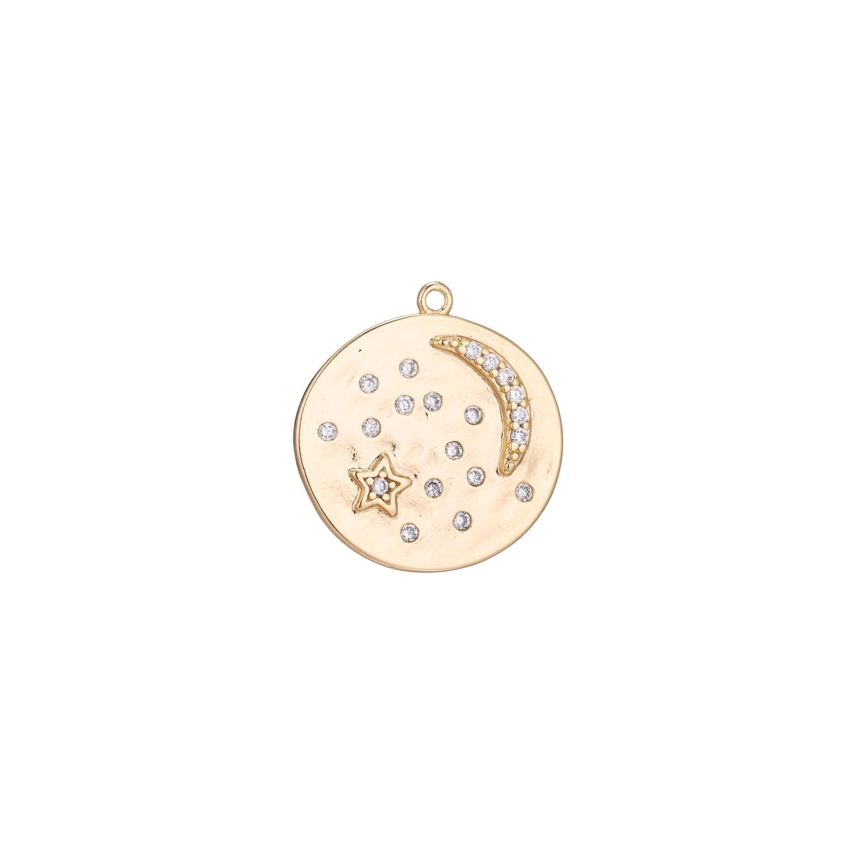 Love you to the moon and back charm Starry Night Coin Pendant, Moon and Stars Charm CZ in 18k Gold filled for Jewelry making SupplyC-341 - DLUXCA