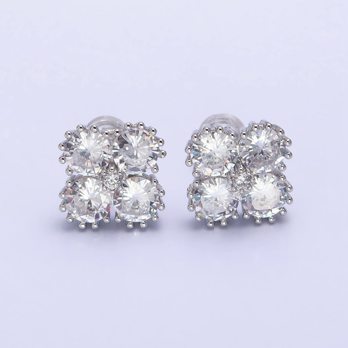 Lucky Clover Cubic Zirconia Stud Earring - Pave CZ Lucky Earrings - Minimalist Four Leaf Clover Earring AB602 AB603 - DLUXCA