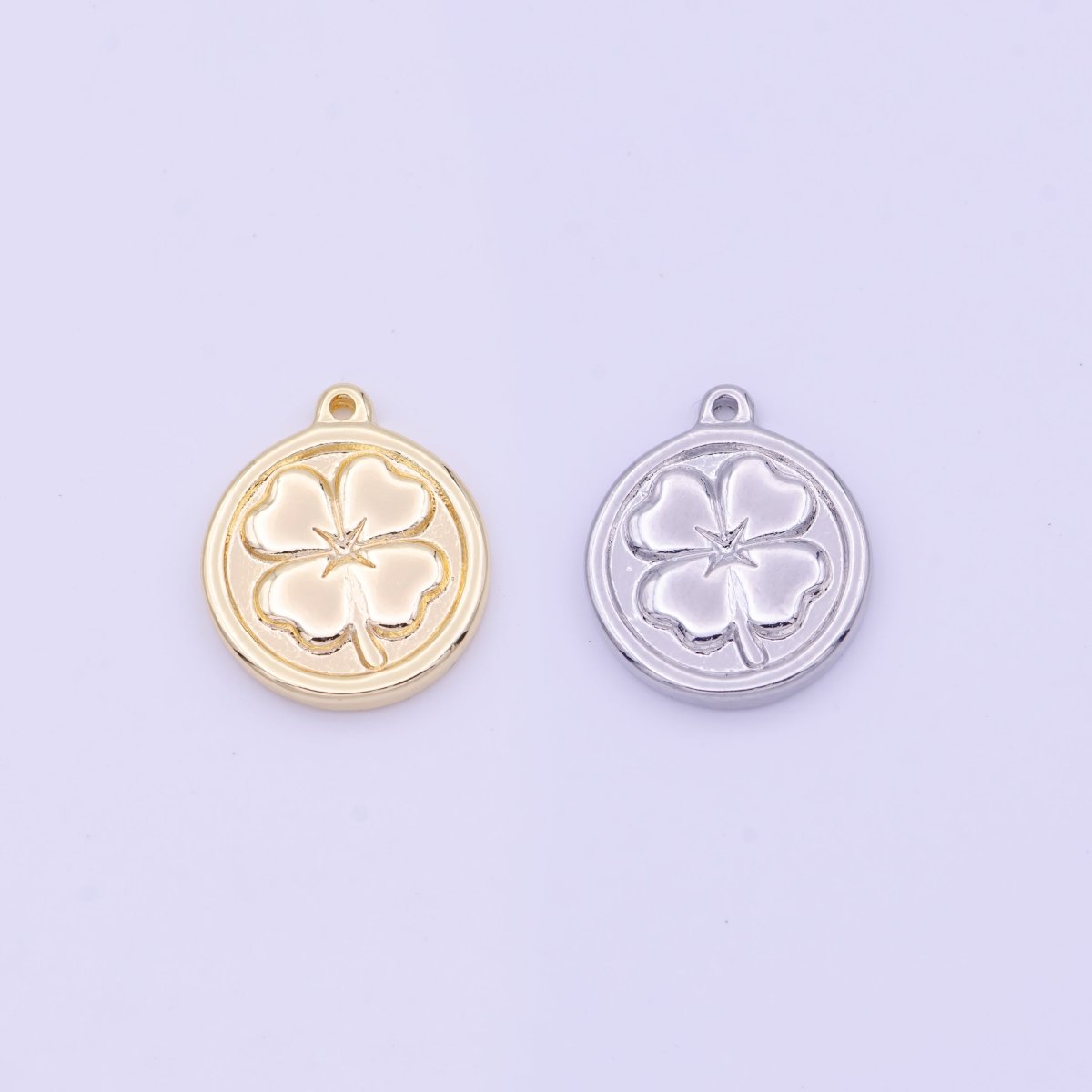 Lucky Clover Quatrefoil Coin Charm in Gold & Silver | D-398 D-453 - DLUXCA