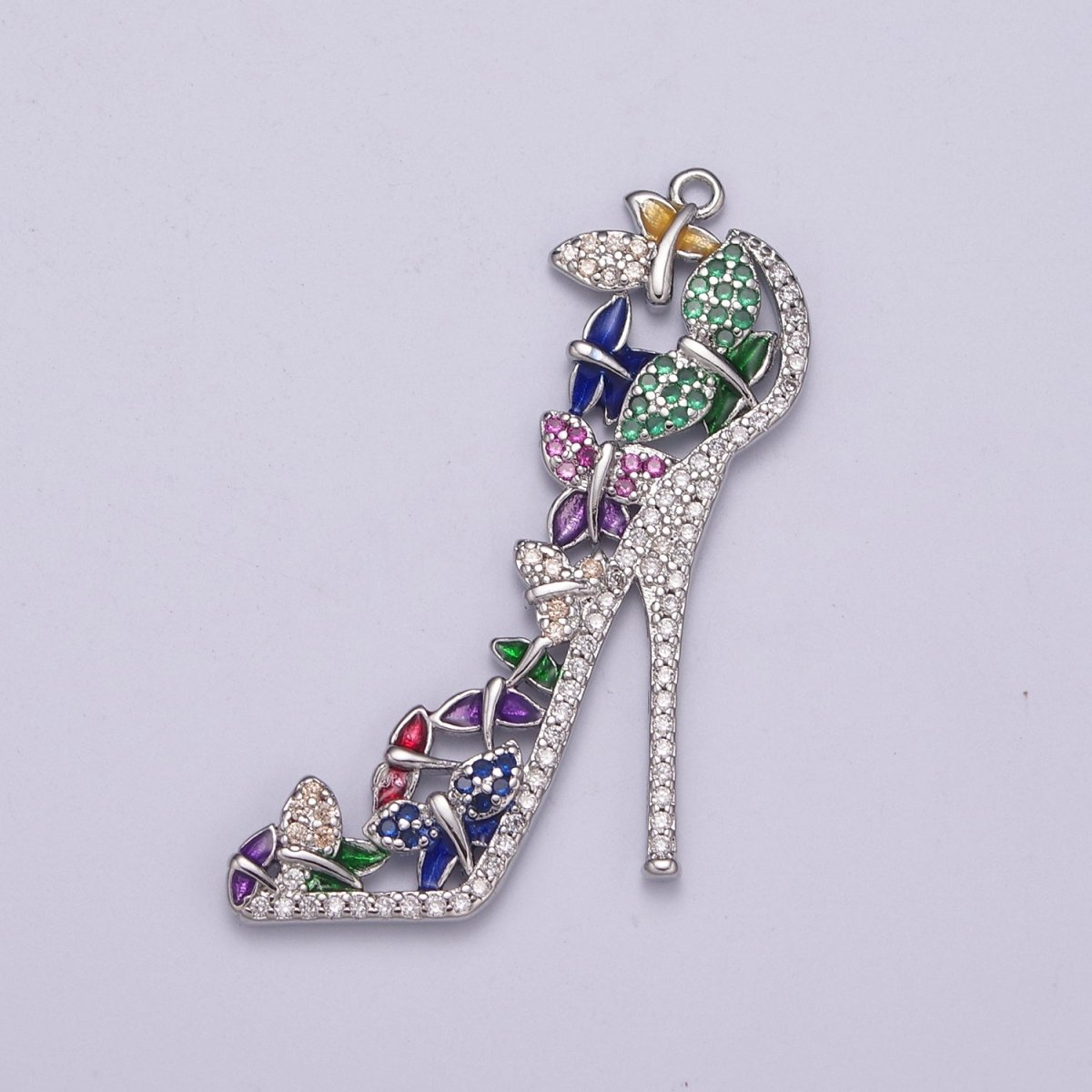 Luxury Multi Color CZ High Heel Pendant Shoe Necklace, Enamel Fashionista Charm, 24K Gold Filled High Heel Pendant M-930 N-206 - DLUXCA
