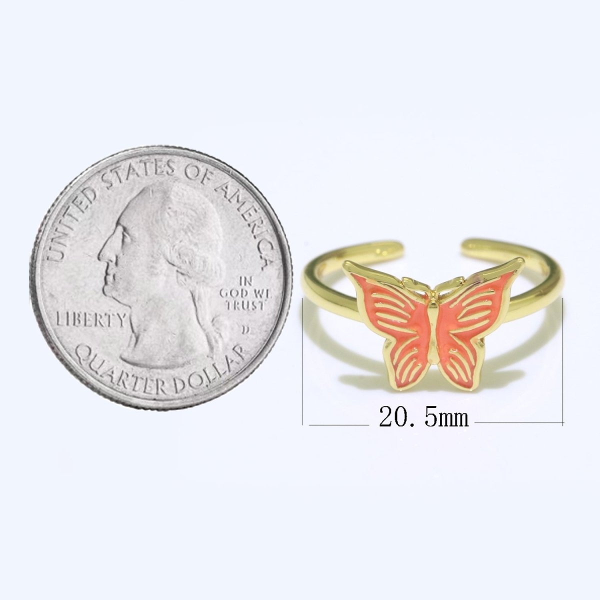 Mariposa Butterfly Ring Enamel Ring Open Adjustable in 14K Gold Filled S-085 ~ S-094 - DLUXCA