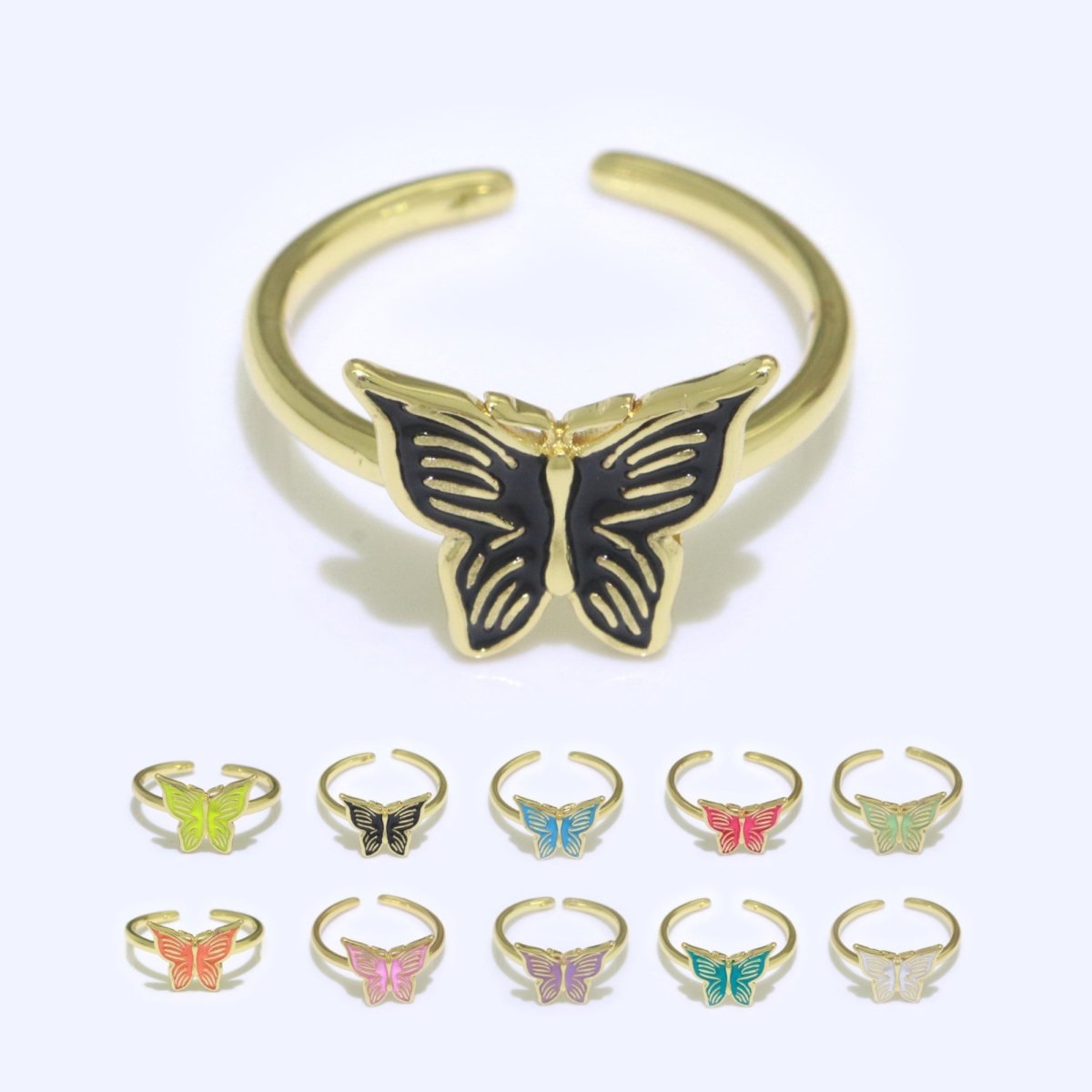 Mariposa Butterfly Ring Enamel Ring Open Adjustable in 14K Gold Filled S-085 ~ S-094 - DLUXCA