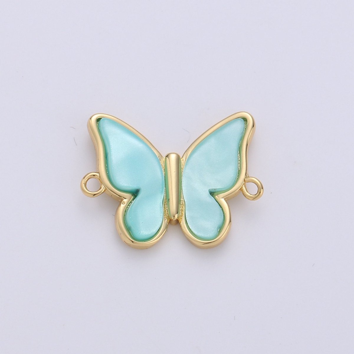 Mariposa Charm Butterfly Charms, Mother Of Pearl Butterfly Teal, Pink Butterfly Bracelet Necklace Connector Polished Gold Plated over Brass F-384 - F-386 - DLUXCA