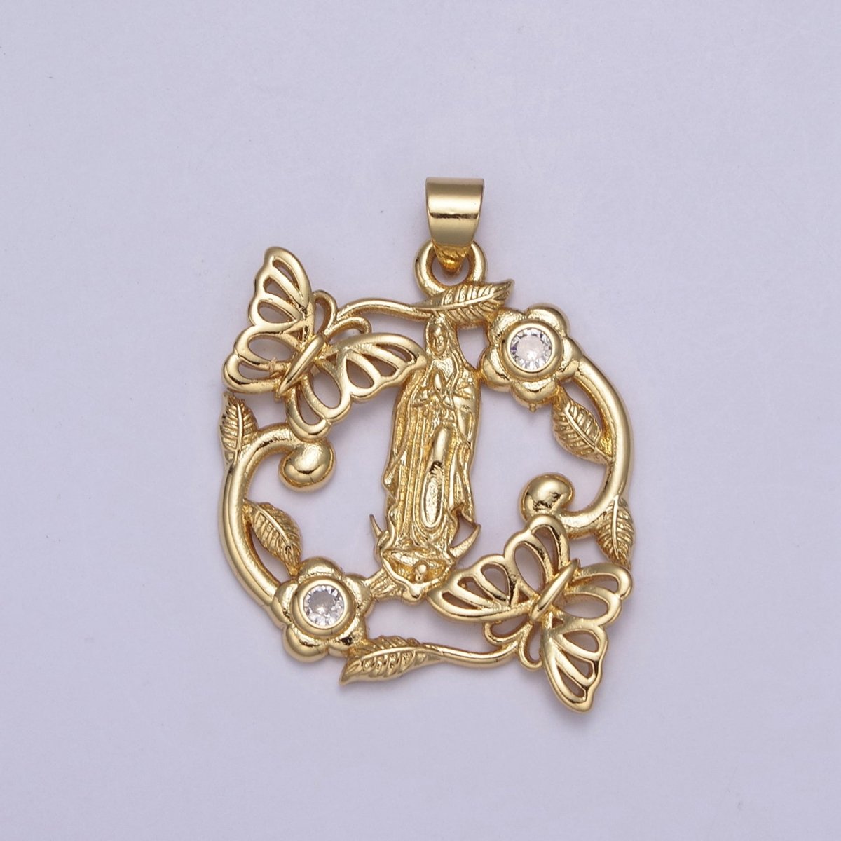 Mariposa Gold Virgin Mary Our Lady Of Guadalupe Divine Mercy Medallion Pendant for Necklace Making Supply H-823 - DLUXCA