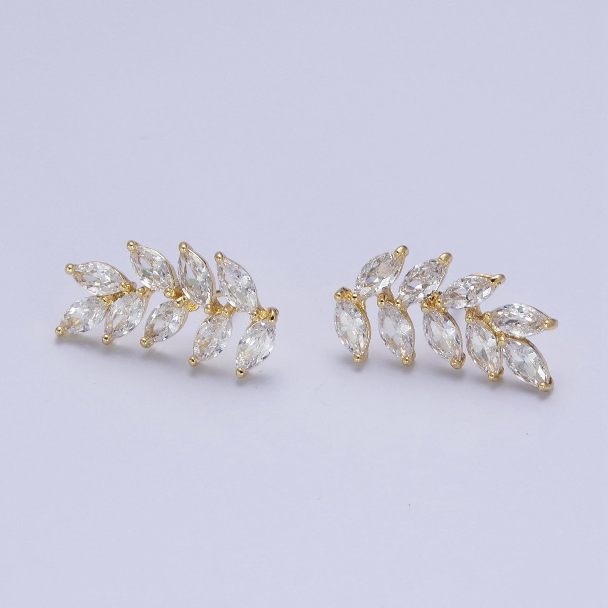 Marquise Cubic Zirconia Mother Nature Olive Leaf Gold Ear Climber Earrings | X894 - DLUXCA