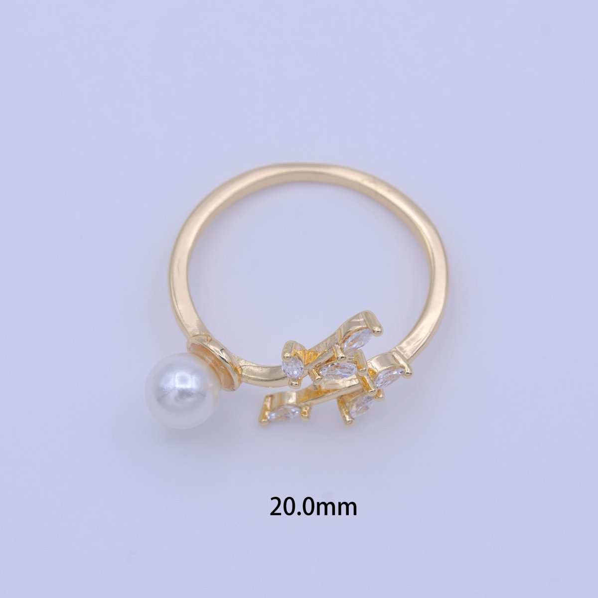 Marquise CZ Vine Leaves Round Pearl Adjustable Gold Ring | Y-425 - DLUXCA