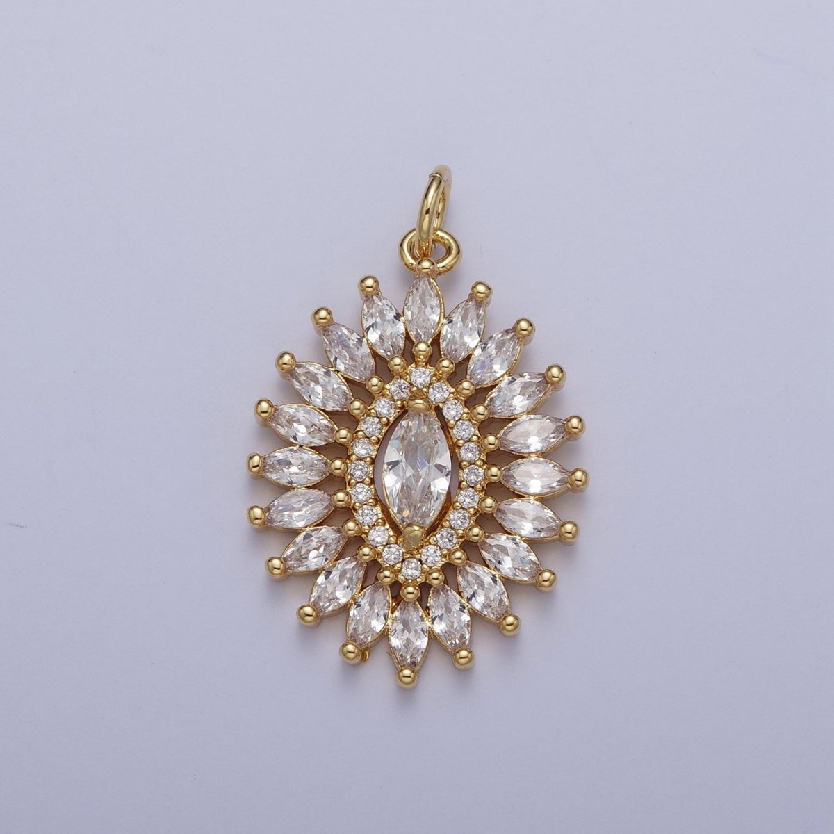 Marquise Micro Paved Cubic Zirconia Gold Oval Charm For Jewelry Making | C-880 - DLUXCA