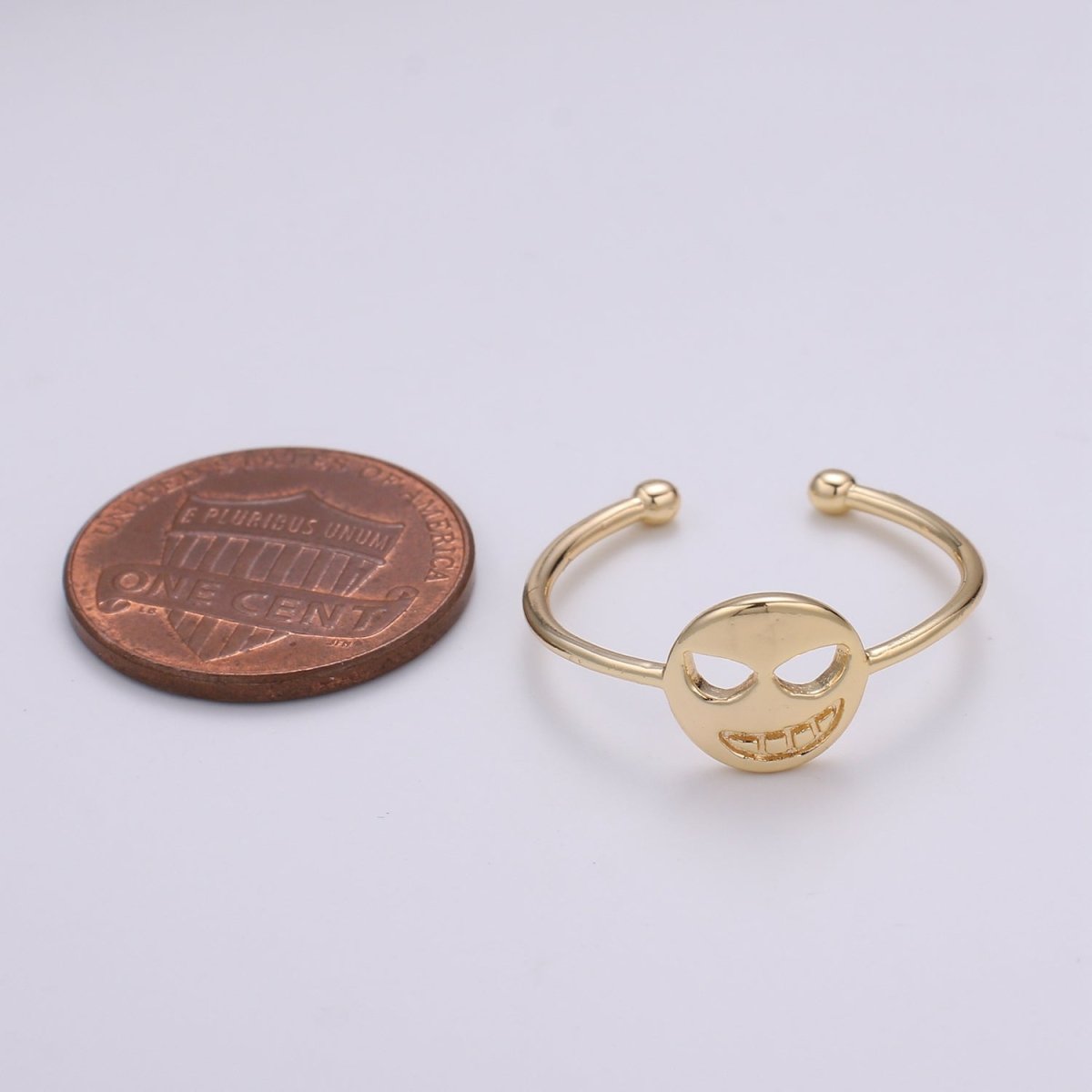 Mask 18k Gold Ring, Adjustable Gold Curb Ring, Simple Round Ring, Halloween Ring R-260 - DLUXCA