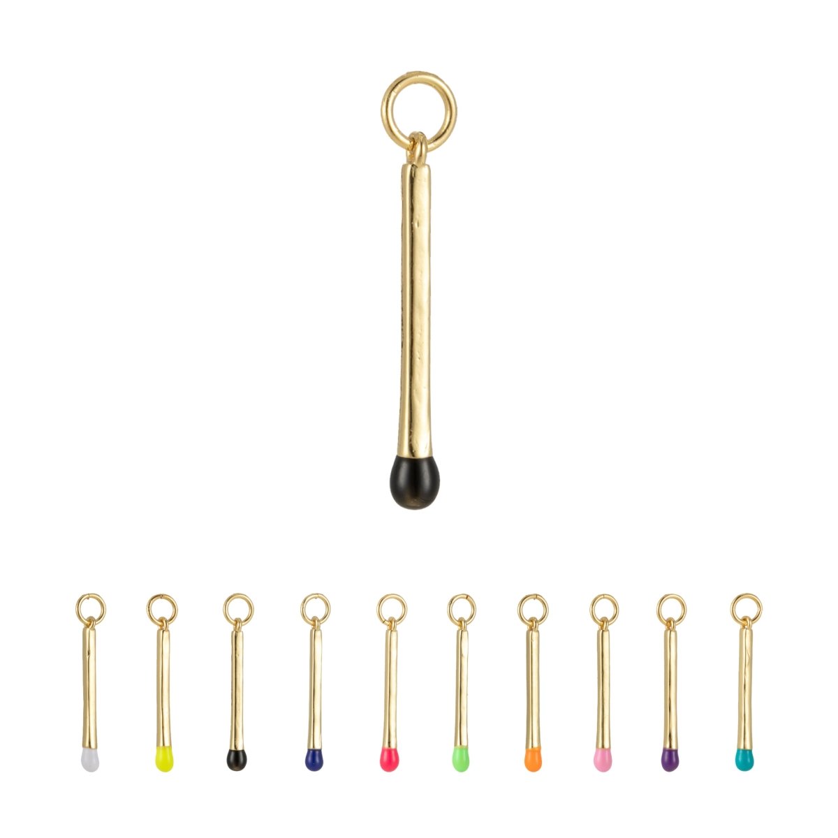 Matchstick Charm Enamel Colored Tip Matches Pendant for Earring Necklace Making Supply Rainbow Black Blue Pink Green Purple Stick Charm E-804-E-813 - DLUXCA
