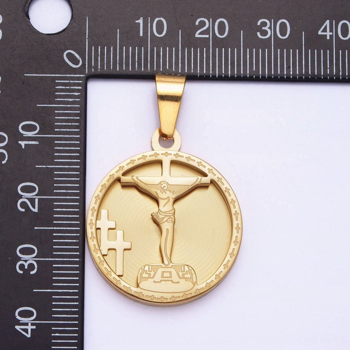 Medallion Gold Charm Stainless Steel Crucifix Cross Pendant in Gold Silver for Statement Religious Jewelry Making | P-1165 - DLUXCA