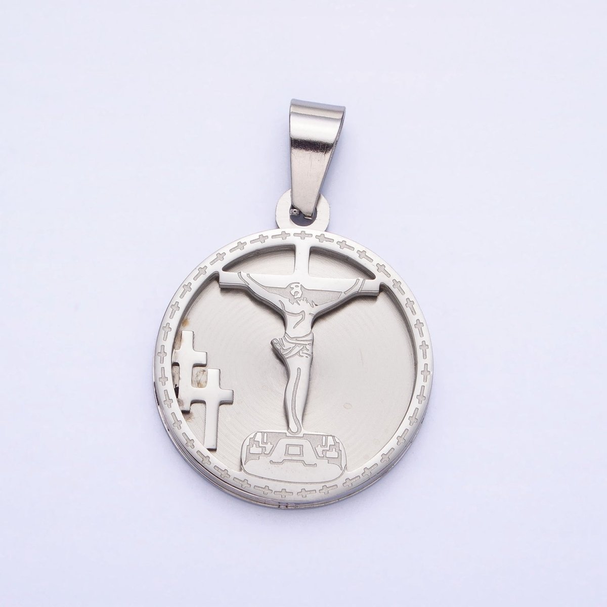 Medallion Gold Charm Stainless Steel Crucifix Cross Pendant in Gold Silver for Statement Religious Jewelry Making | P-1165 - DLUXCA