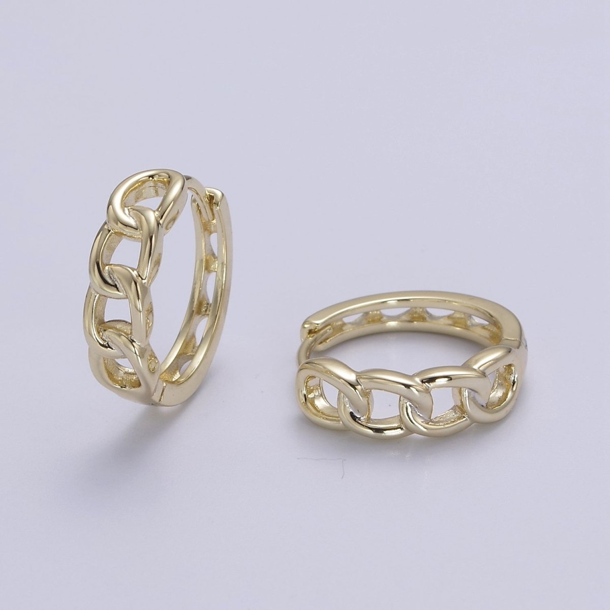 Medium Curb Chain Link Hoop Earring in 14k Gold Filled Jewelry Everyday Earring V-151 - DLUXCA
