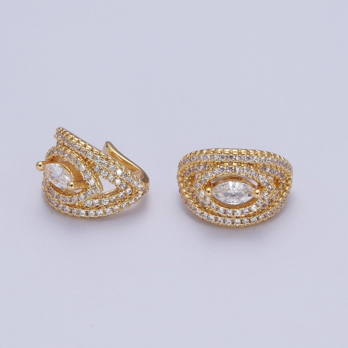 Medium Gold Marquise Earcuff Earring Gold Plated Micro Pave Ear Cuff No Pierce Earrings AI-087 - DLUXCA