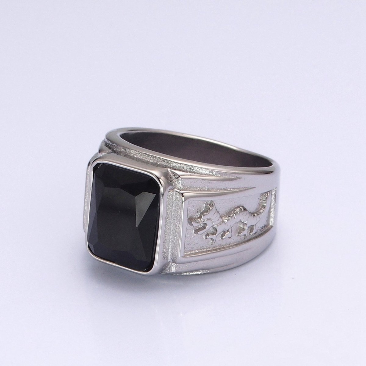 Men Signet Ring, Stainless Steel Midi Rings for Men Dragon Rings Silver Black Stone O-806~O-813 - DLUXCA