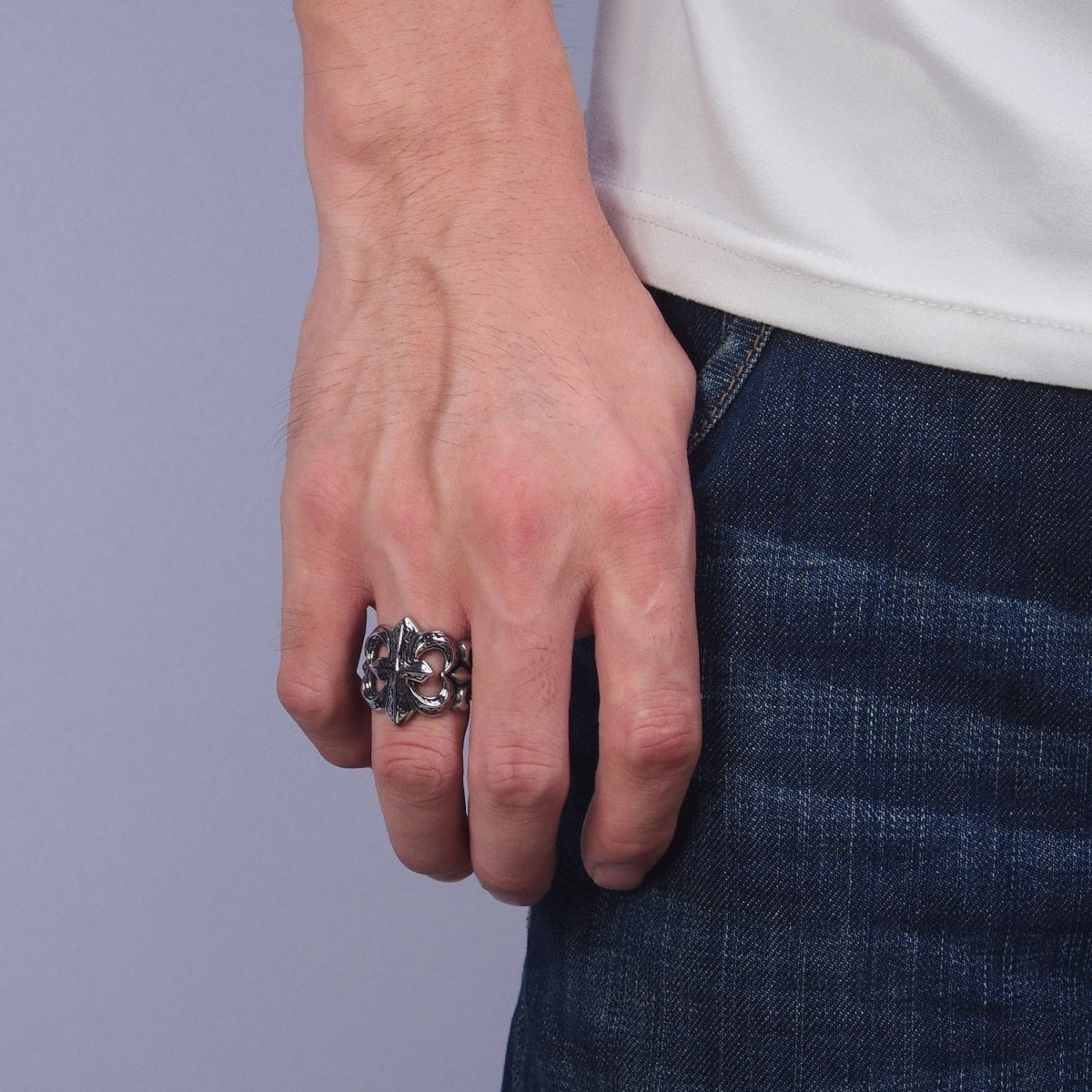 新入荷 Cross Rings Steel Stainless Men Antique Chunky Ring Silver 帽子