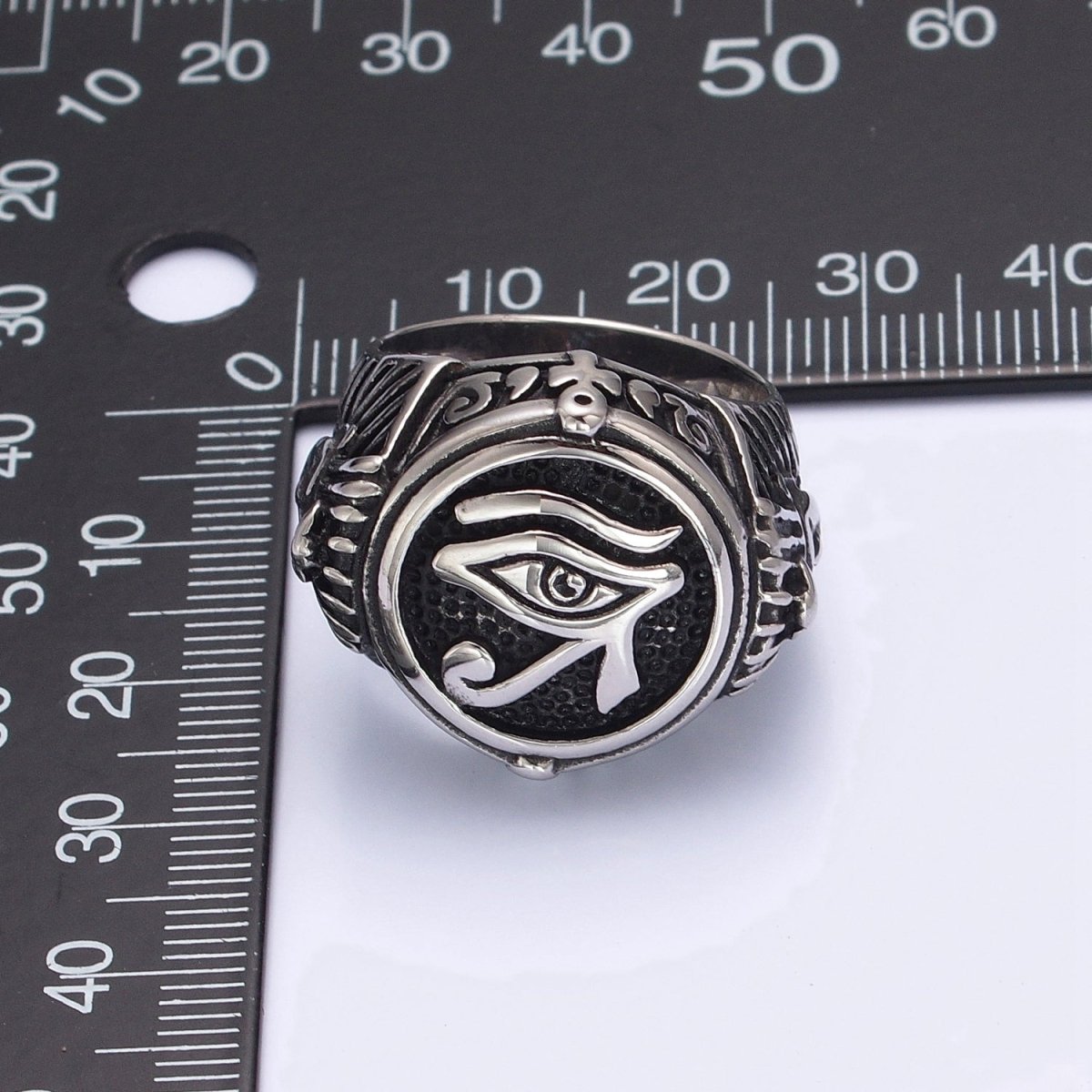 Men Stainless Steel Rings Eye Of Ra Silver Egyptian Eye of Horus Cross of Life Ankh Hieroglyphics Text Symbol Vintage Jewelry O-842 O-843 - DLUXCA