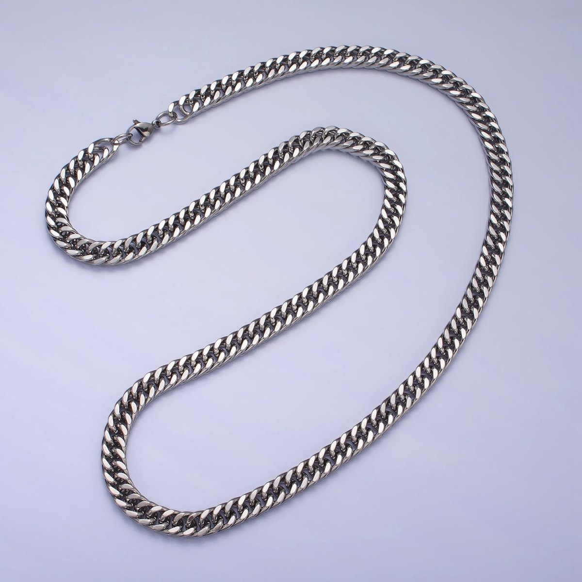 Men's Chain Necklace, Cuban Link Chain Necklace, Stainless Steel Silver Chain, 7mm Cuban Chain Necklace 23.5 inch | WA-1591 WA-1592 Clearance Pricing - DLUXCA