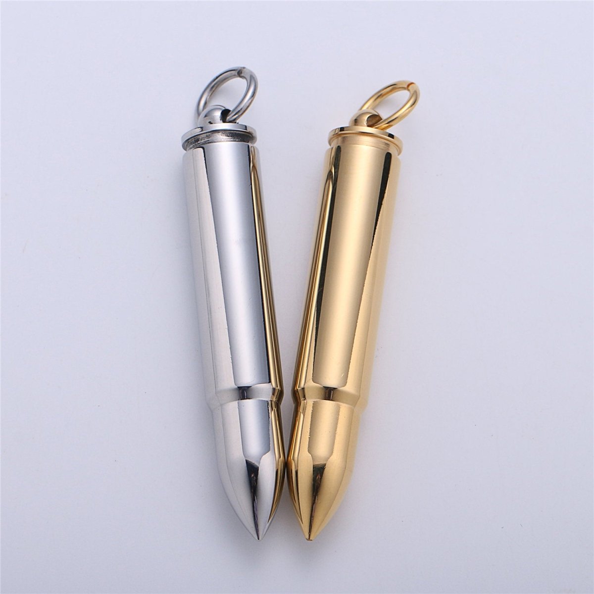 Mens Stainless Steel Bullet Pendant Necklaces Urn Ashes Necklace Supply for Cremation Memorial Keepsakes in Gold Silver Ammo E-664 - DLUXCA