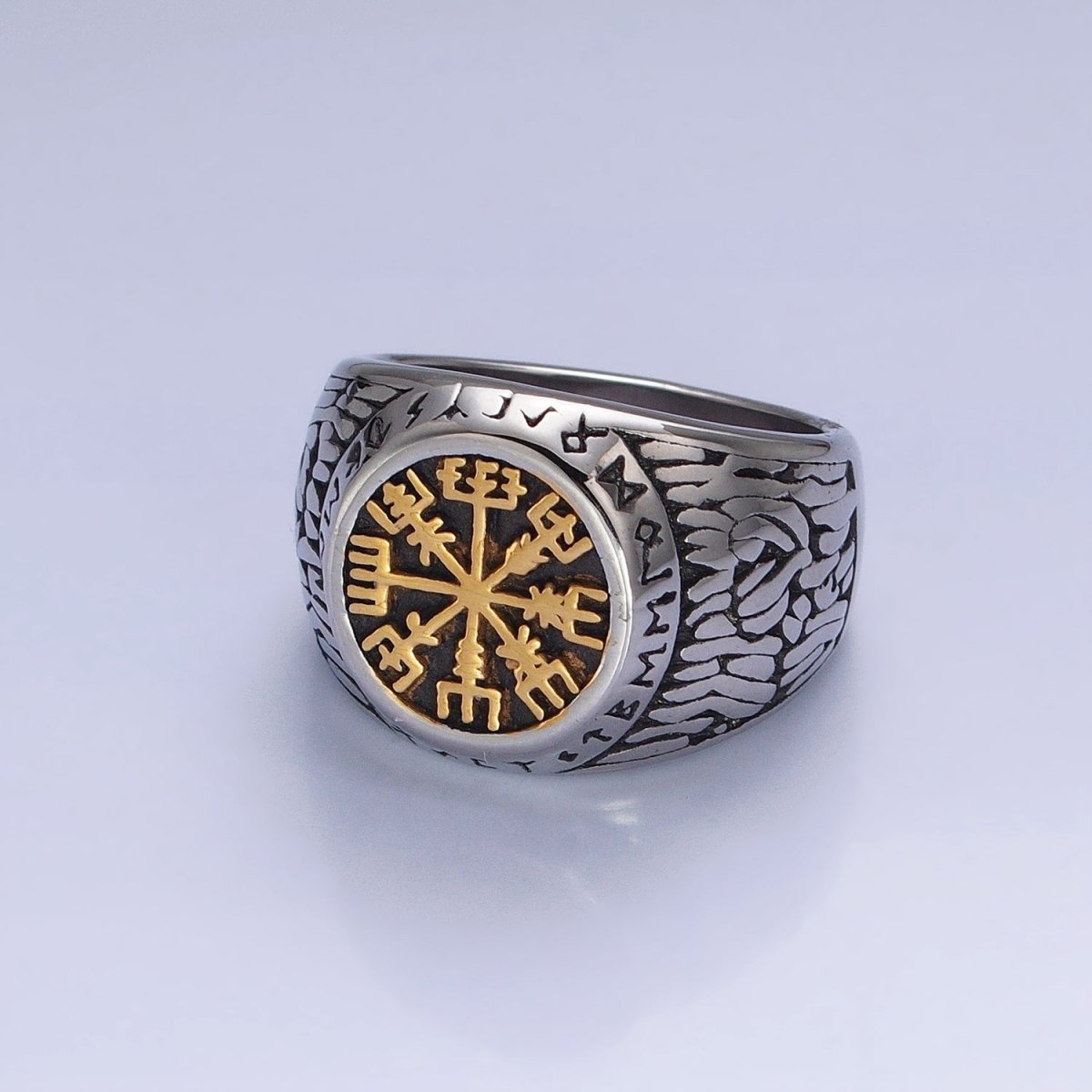 Men's Stainless Steel Vegvisir Icelandic Norse Compass Protection Signet Ring | O-1839 O-1840 - DLUXCA