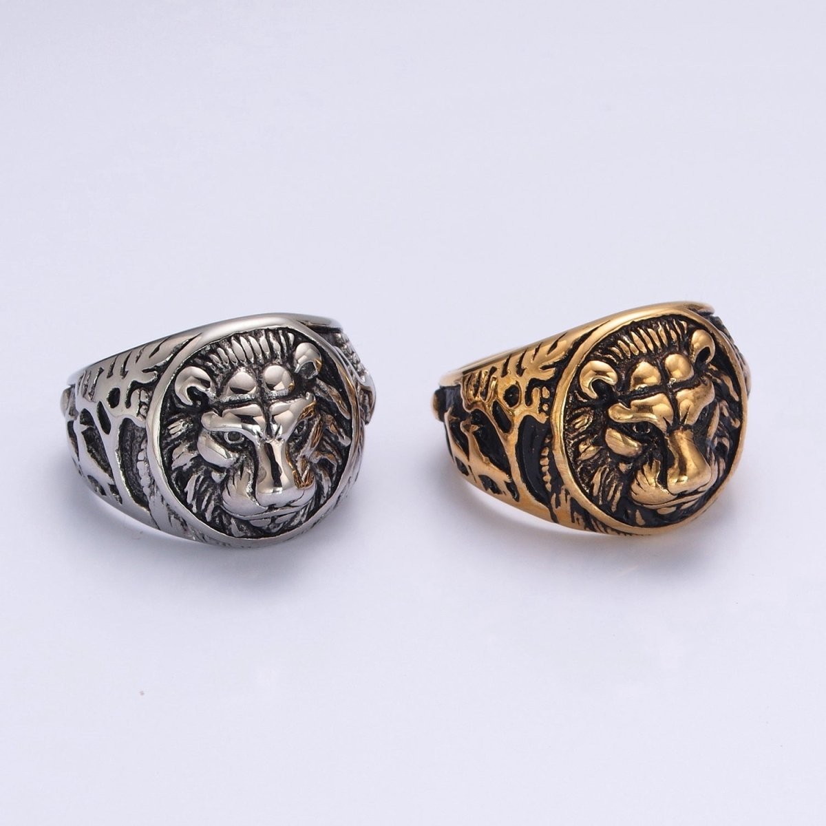 Men's Vintage Stainless Steel Ring Lion Head Shield Biker Gold / Silver Band Men Jewelry S-049 S-050 S-051 S-052 - DLUXCA