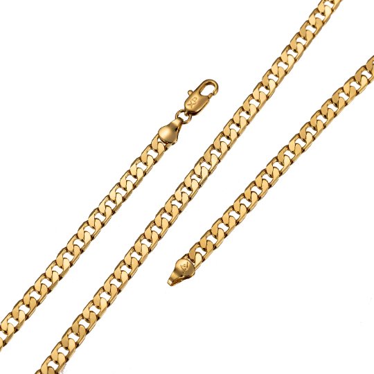 Miami Cuban Curb Links 24k Gold Plated Chain, 17.8 inch, 4.2mm thickness, Curb Necklace w/ Lobster Clasps | CN-966 Clearance Pricing - DLUXCA