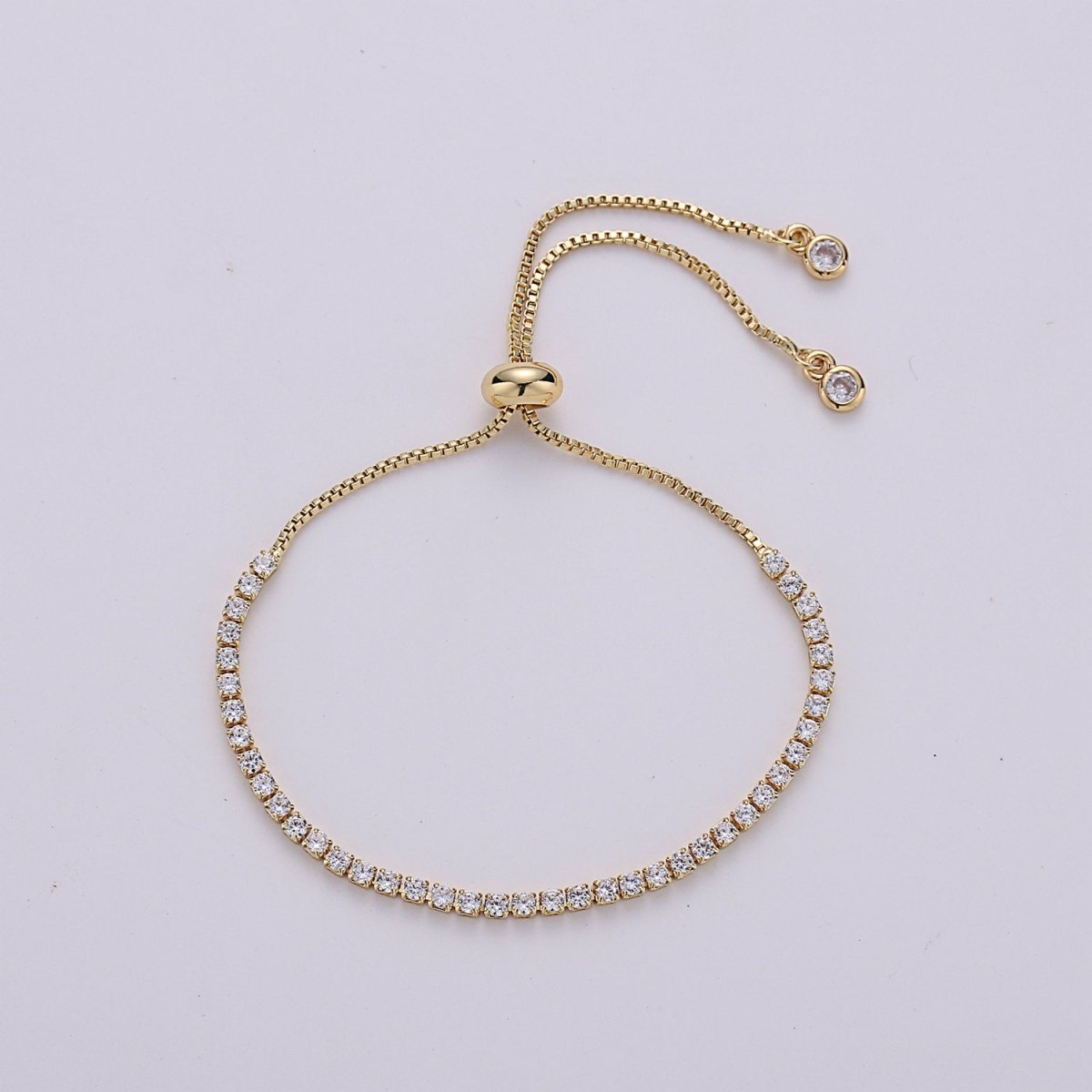 Micro Pave Adjustable Bracelet, Rainbow Clear CZ Cubic Bracelet Gold tennis bracelet in 14k Gold Filled Chain | K-546 K-547 - DLUXCA