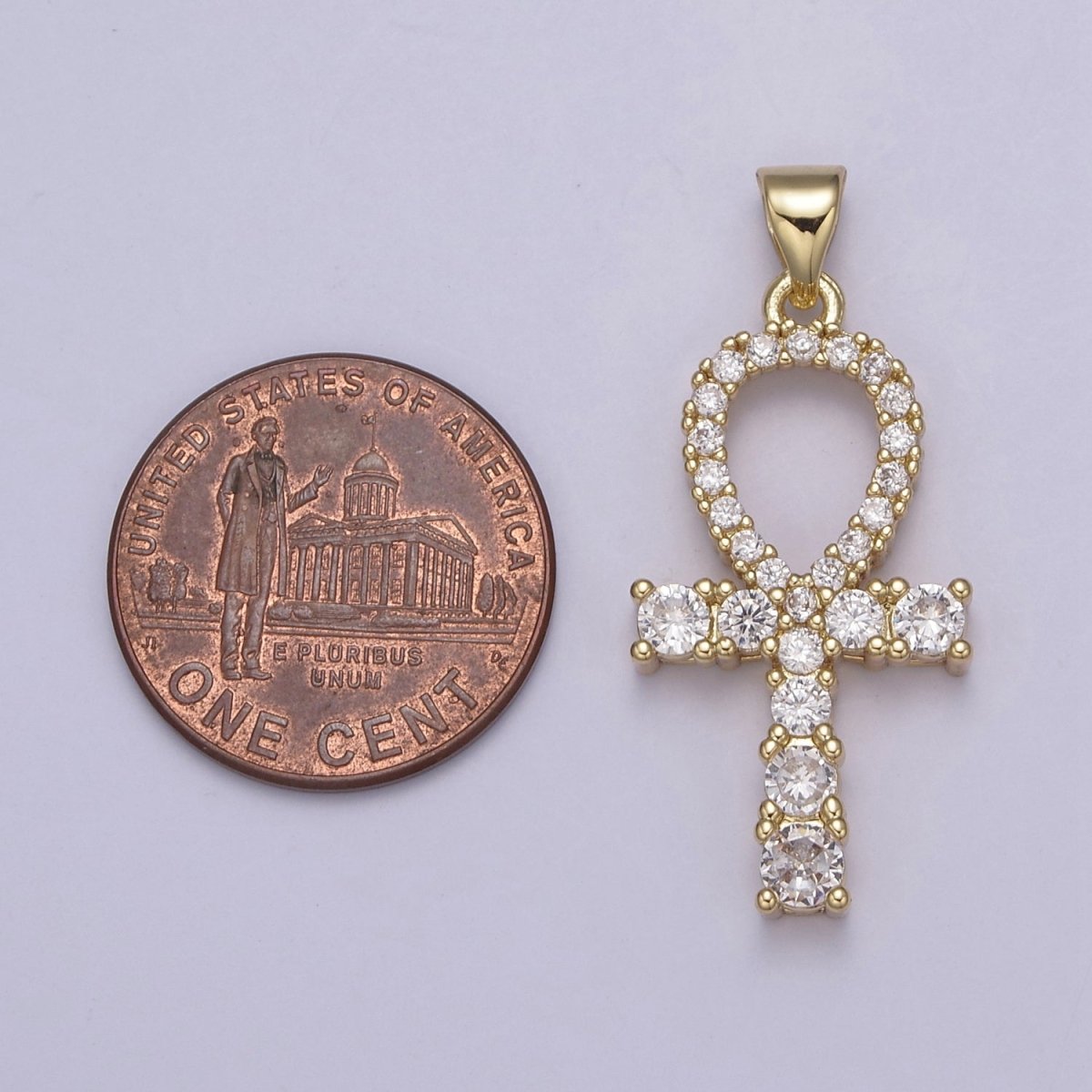 Micro Pave Ankh Pendant 14K Gold Filled Talisman Ankh Cross Charm For Wholesale and Jewelry Supplies H-724 - DLUXCA