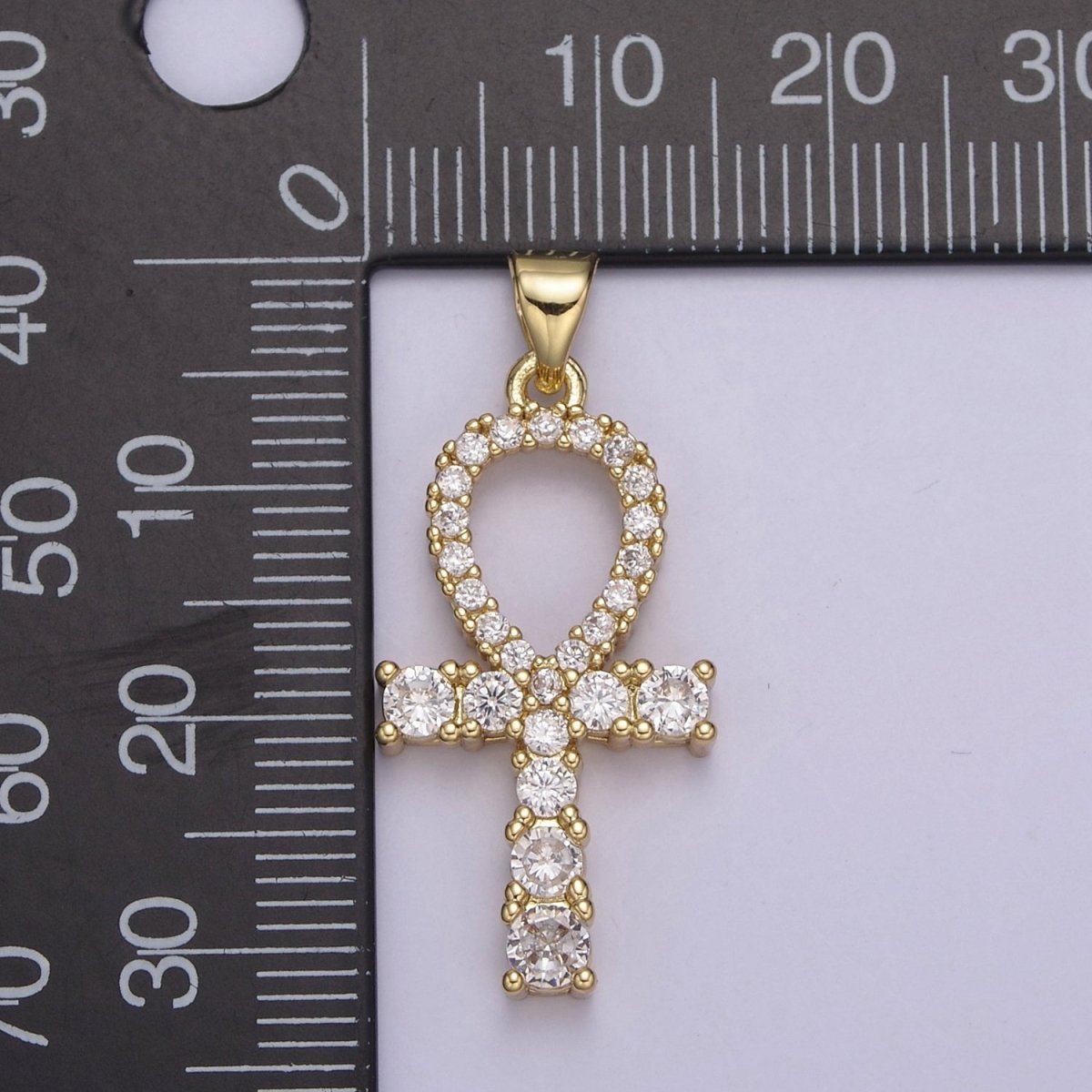 Micro Pave Ankh Pendant 14K Gold Filled Talisman Ankh Cross Charm For Wholesale and Jewelry Supplies H-724 - DLUXCA