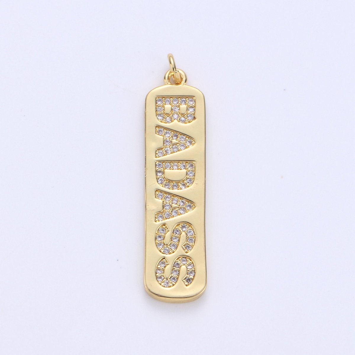 Micro Pave Badass Word Charm Rectangle in 14k Gold Filled Drop Pendant Long Badass Girl Charm for Necklace Earring Component D-156 - DLUXCA