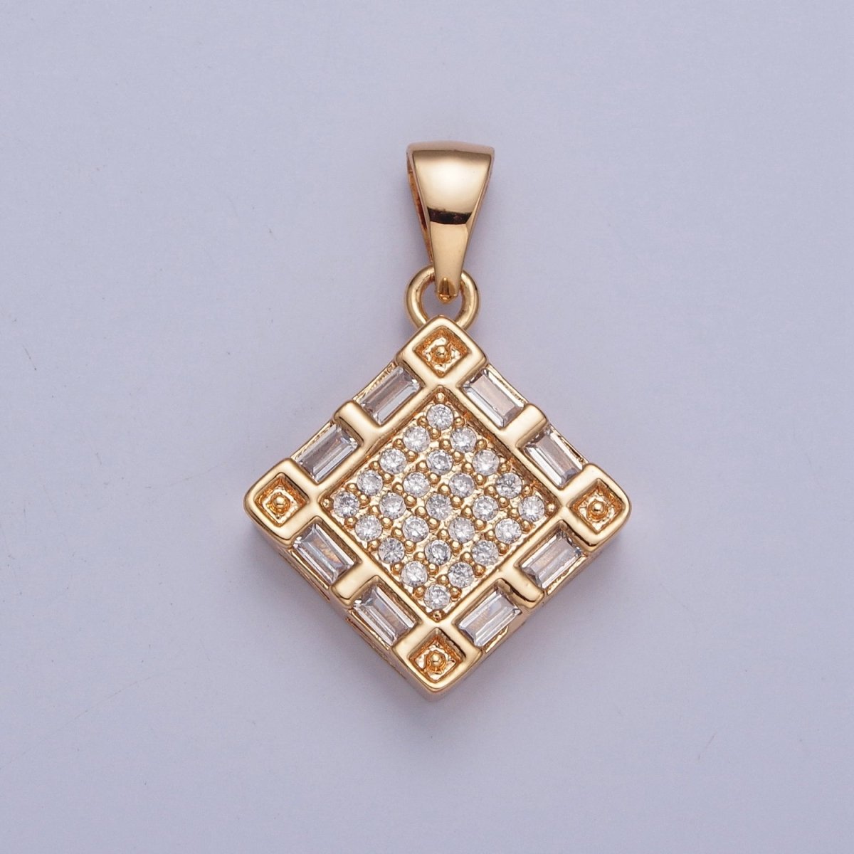 Micro Pave & Baguette Rhombus Pendant For Necklace Making X-370 - DLUXCA