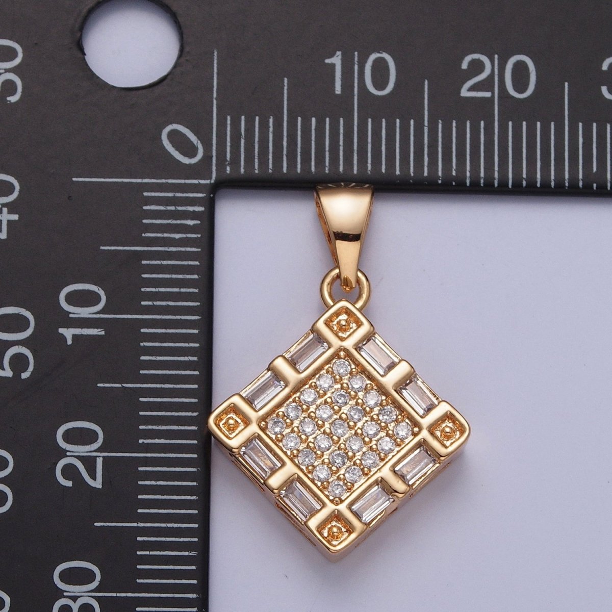 Micro Pave & Baguette Rhombus Pendant For Necklace Making X-370 - DLUXCA