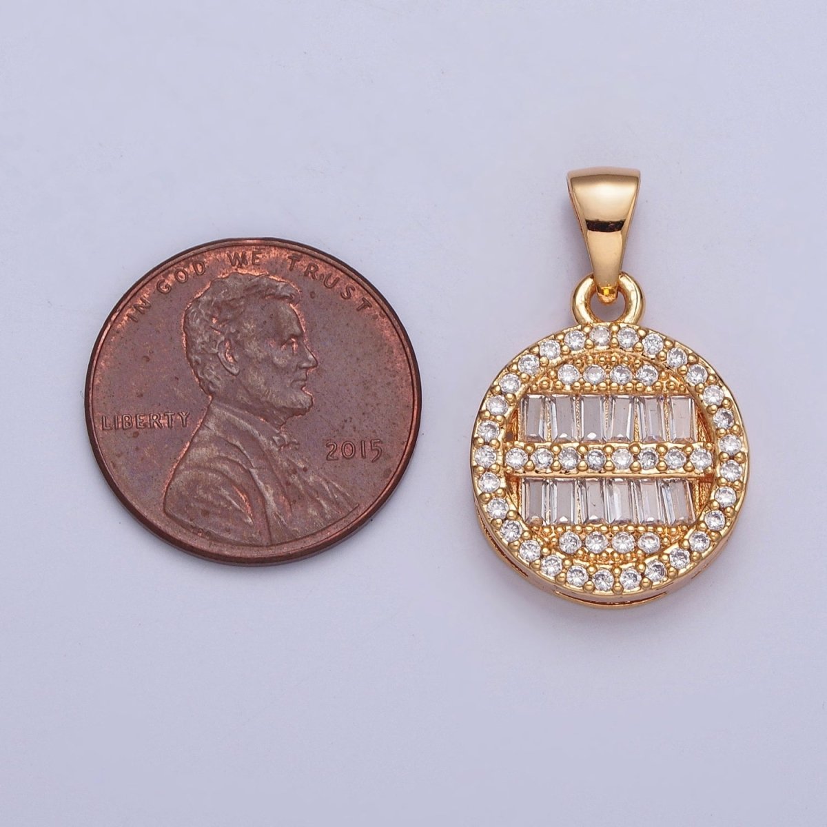 Micro Pave & Baguette Round Pendant For Jewelry Necklace Making X375 - DLUXCA