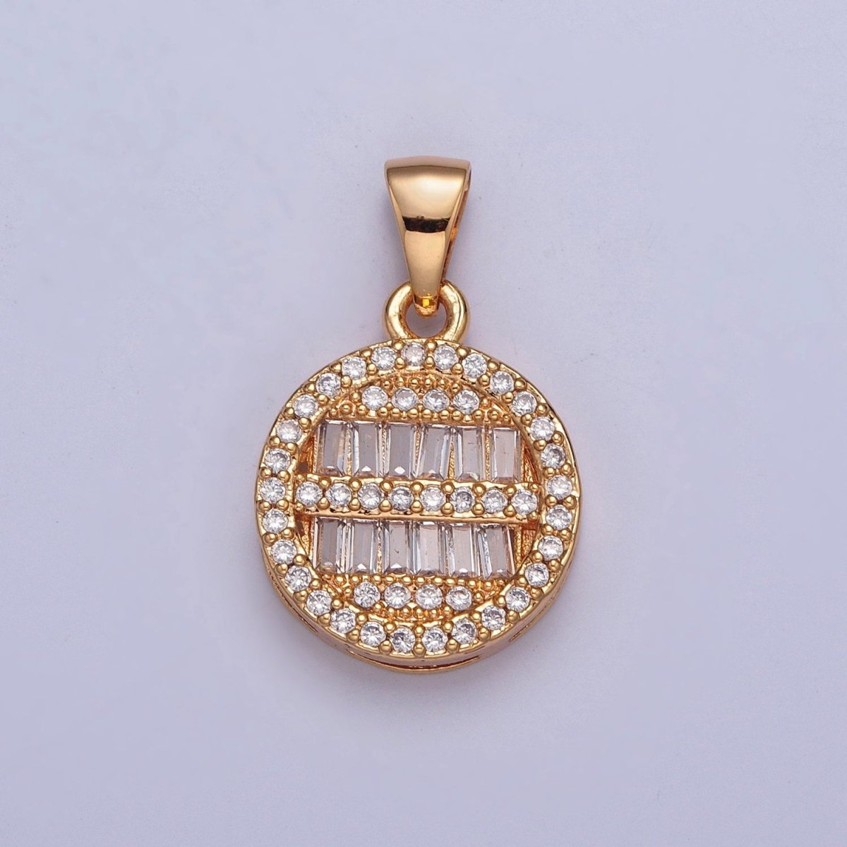 Micro Pave & Baguette Round Pendant For Jewelry Necklace Making X375 - DLUXCA