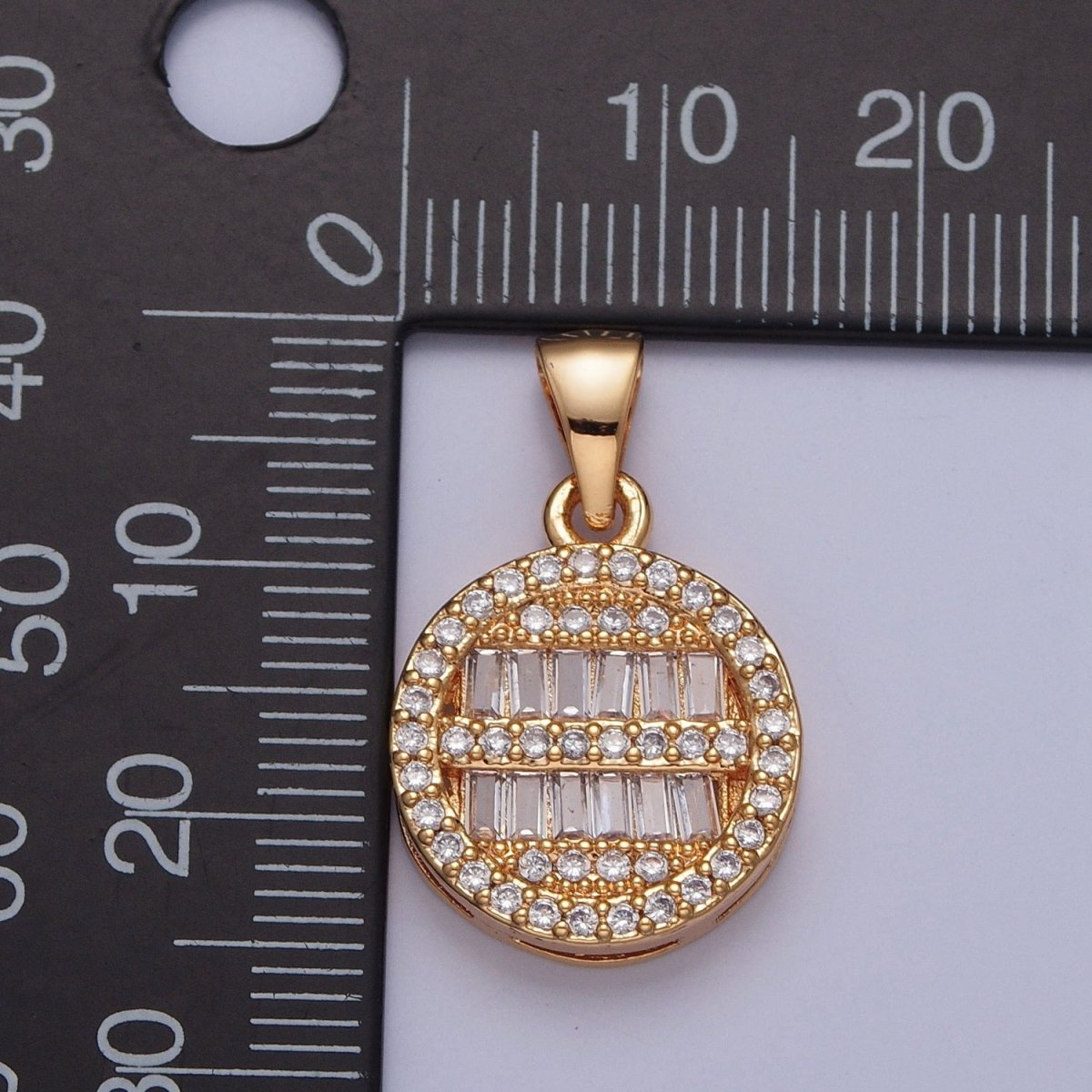 Micro Pave & Baguette Round Pendant For Jewelry Necklace Making X375 - DLUXCA