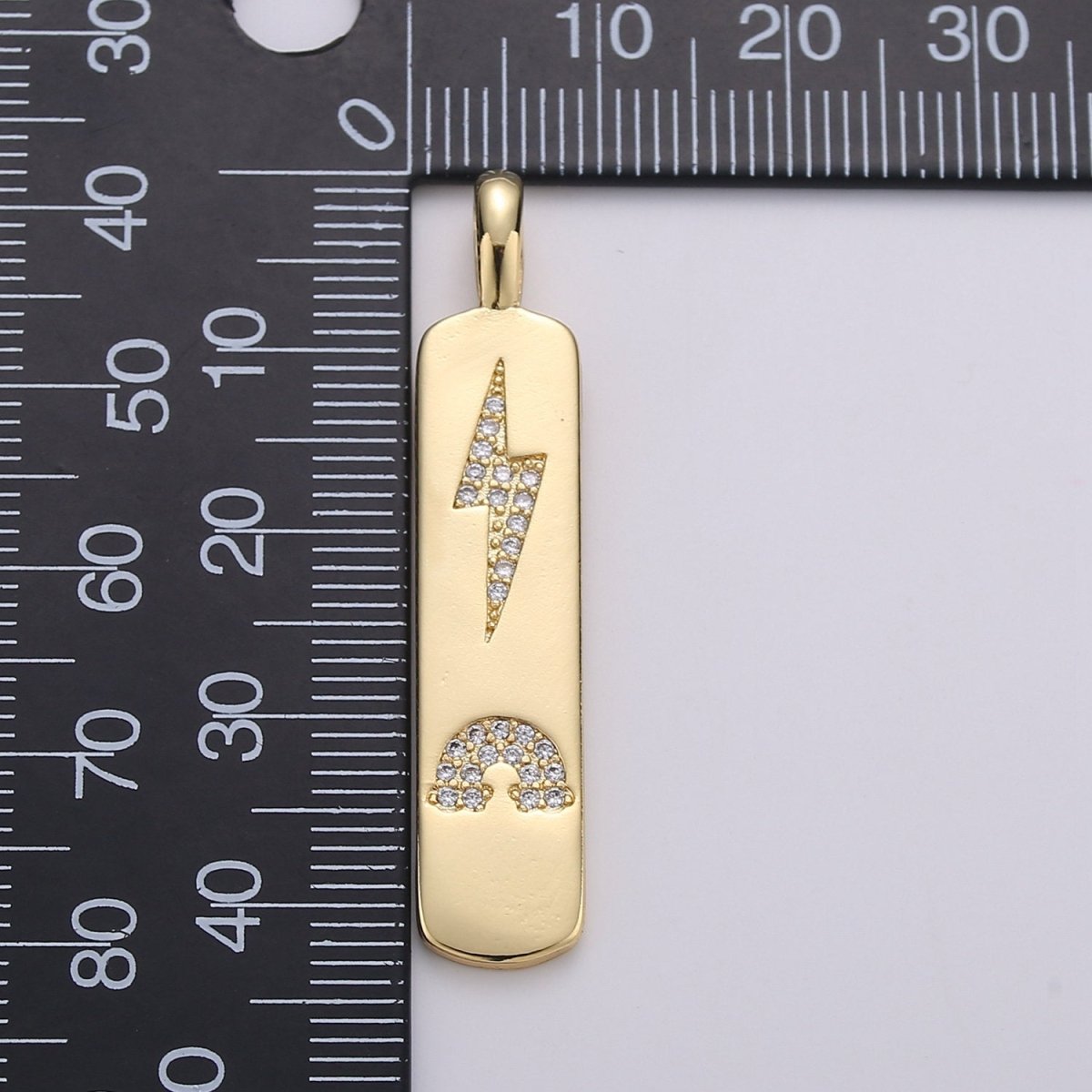 Micro Pave Bolt Charm Rectangle Tag in 14k Gold Filled Drop Pendant Long Celstial Charm for Necklace Component I-705 - DLUXCA
