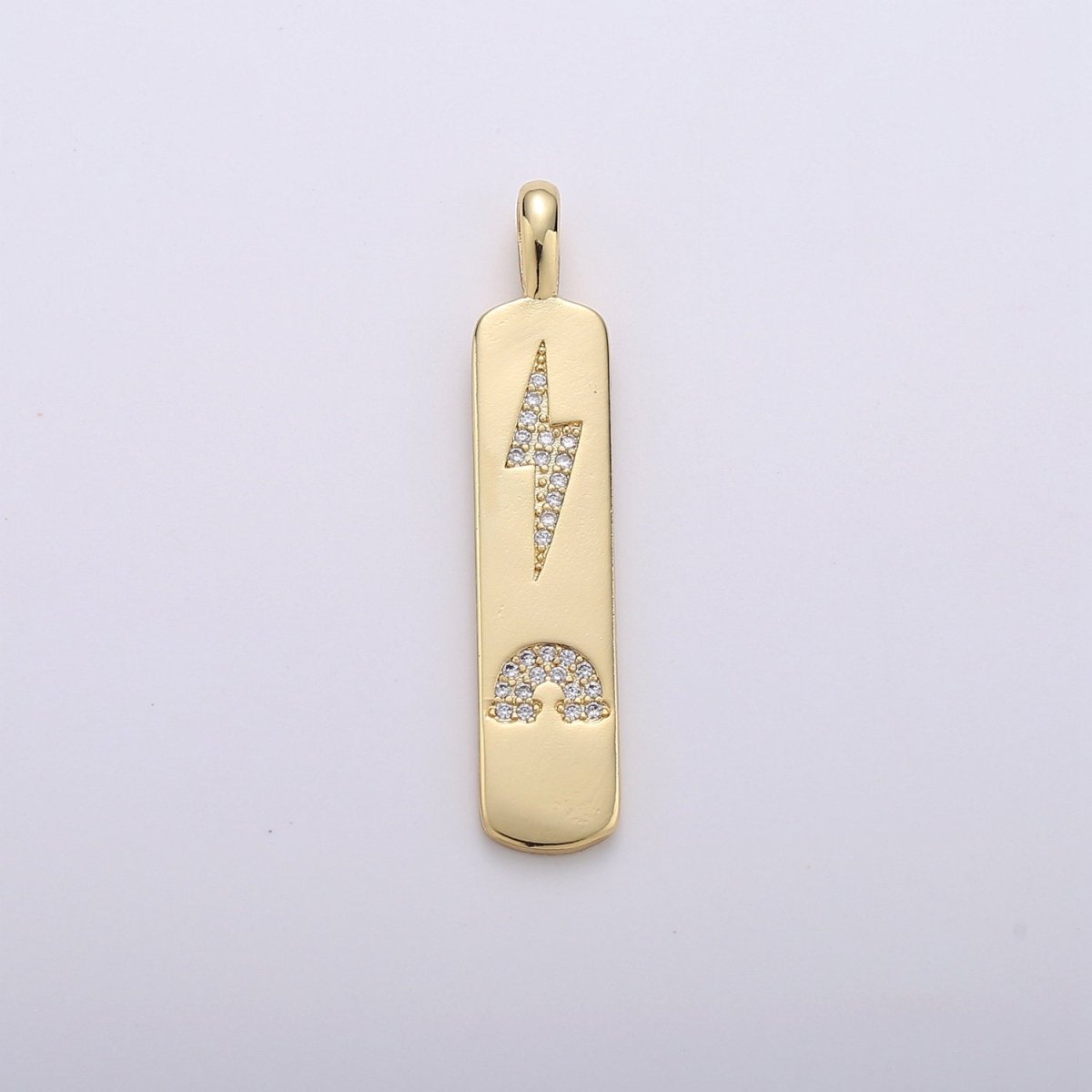 Micro Pave Bolt Charm Rectangle Tag in 14k Gold Filled Drop Pendant Long Celstial Charm for Necklace Component I-705 - DLUXCA