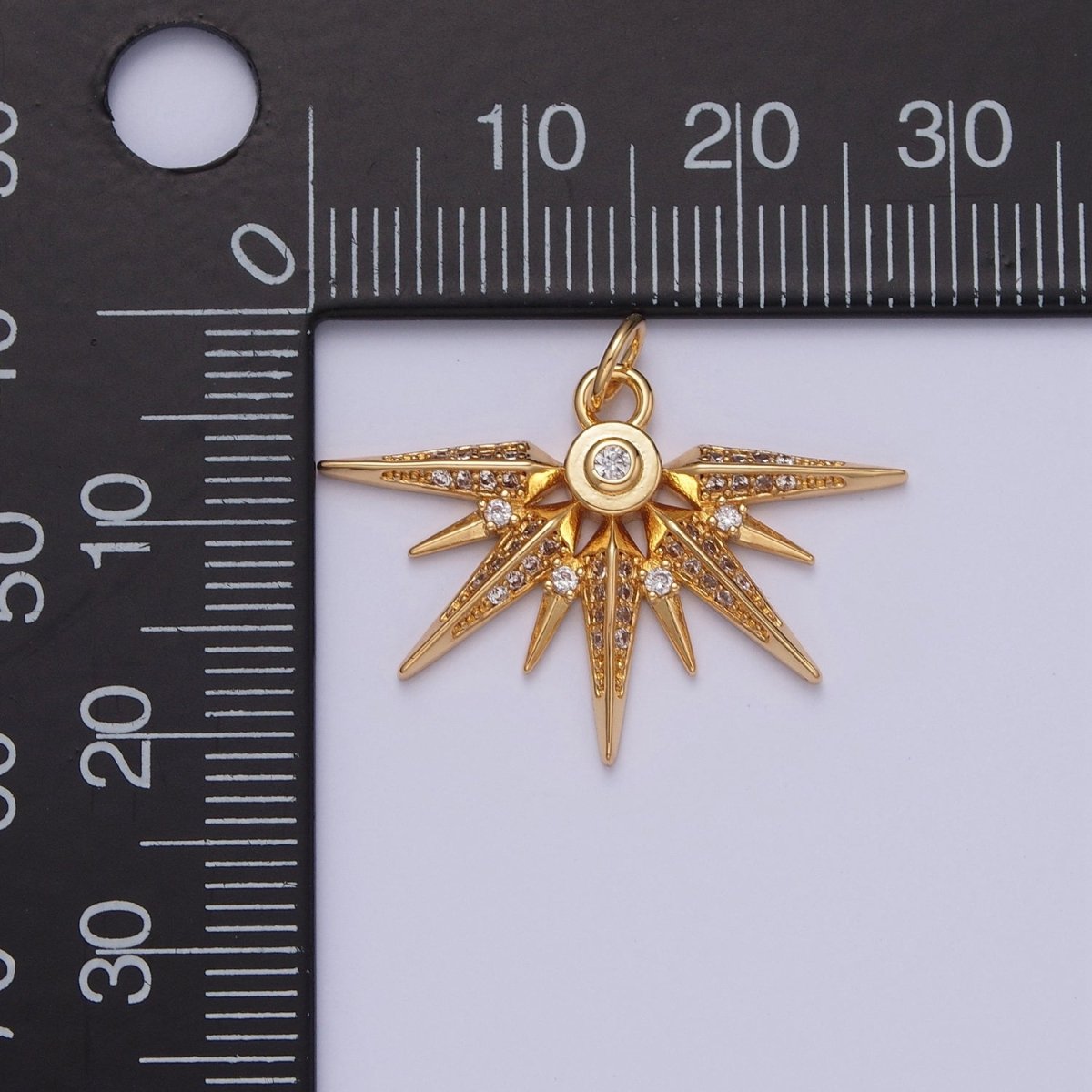 Micro Pave Celestial Sun Charm, Cubic Zirconia Shining Starburst | X-148 - DLUXCA