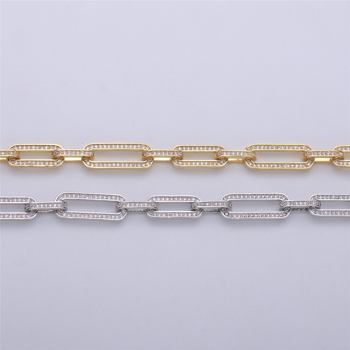Micro Pave Chain 24K Gold Filled PAPER CLIP Chain, Thick Elongated Chain by Meter for Statement Necklace Making Supply, 8X20mm 1mm Thickness , UNIQUE PAPERCLIP Chain | ROLL-080(O-055),ROLL-081(O-056) Clearance Pricing - DLUXCA