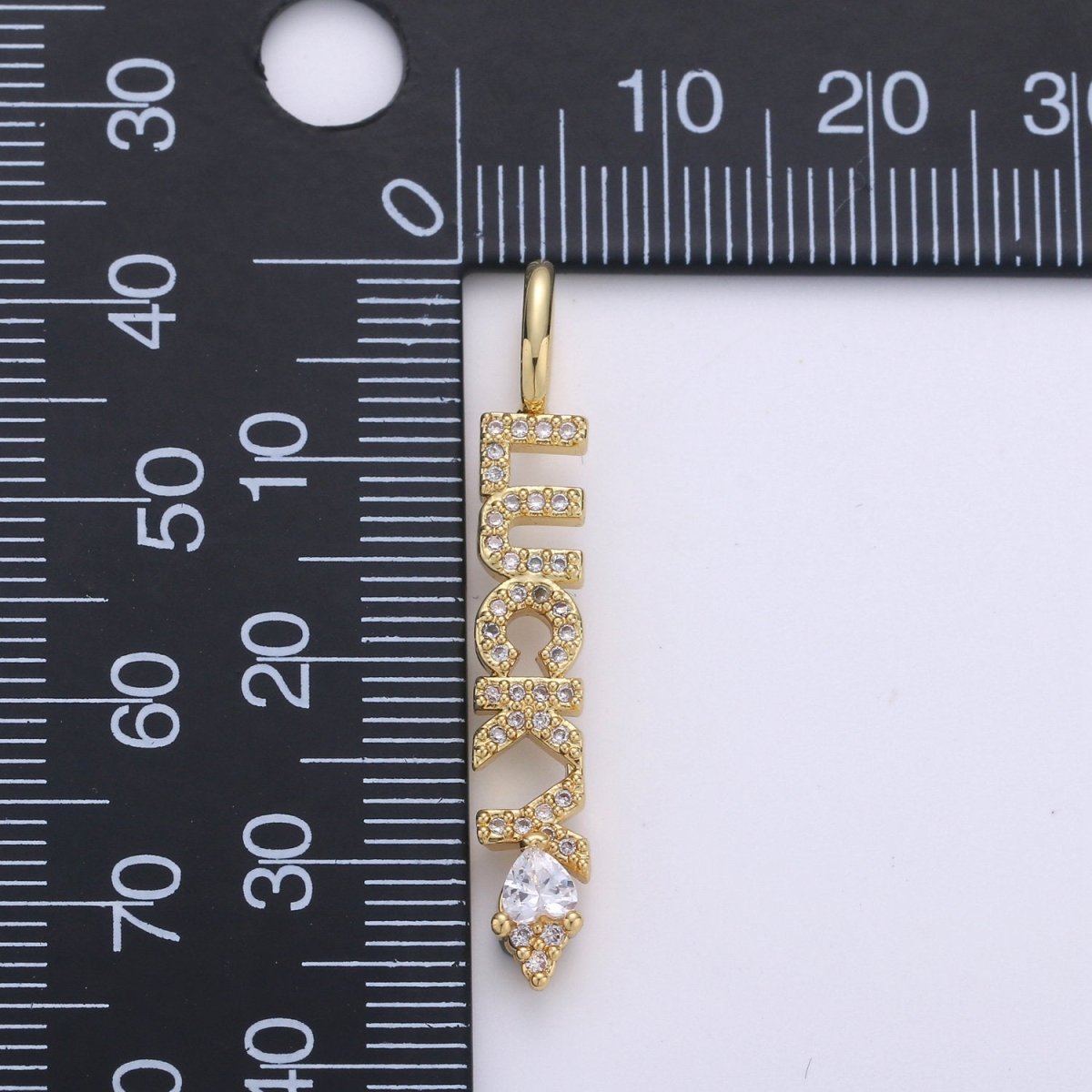 Micro Pave Charm 14k Gold Filled Lucky Pendant Statement Charm Wording charm, Positive Word Jewelry Making Supply, 35x6mm, D-103 - DLUXCA