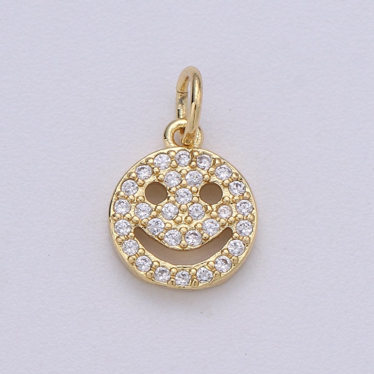 Micro Pave Charm Dainty Smile coin Mini Happy Smile pendant Gold Smiley Face 14k Gold Filled Emoji Charm Bracelet Earring Necklace Component D-667 - DLUXCA