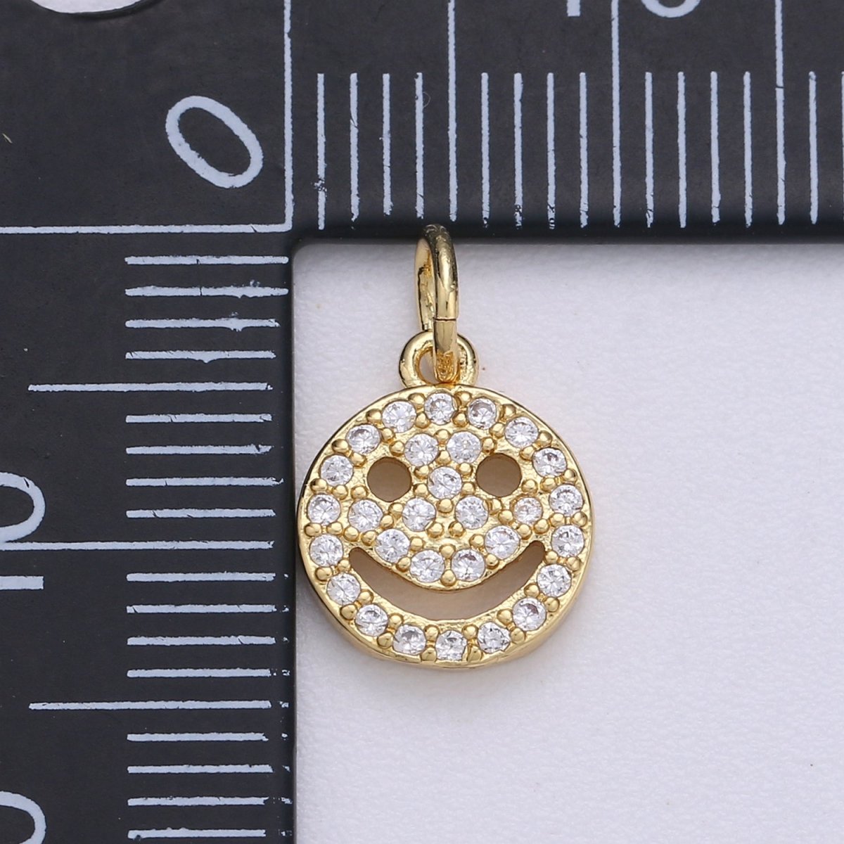 Micro Pave Charm Dainty Smile coin Mini Happy Smile pendant Gold Smiley Face 14k Gold Filled Emoji Charm Bracelet Earring Necklace Component D-667 - DLUXCA