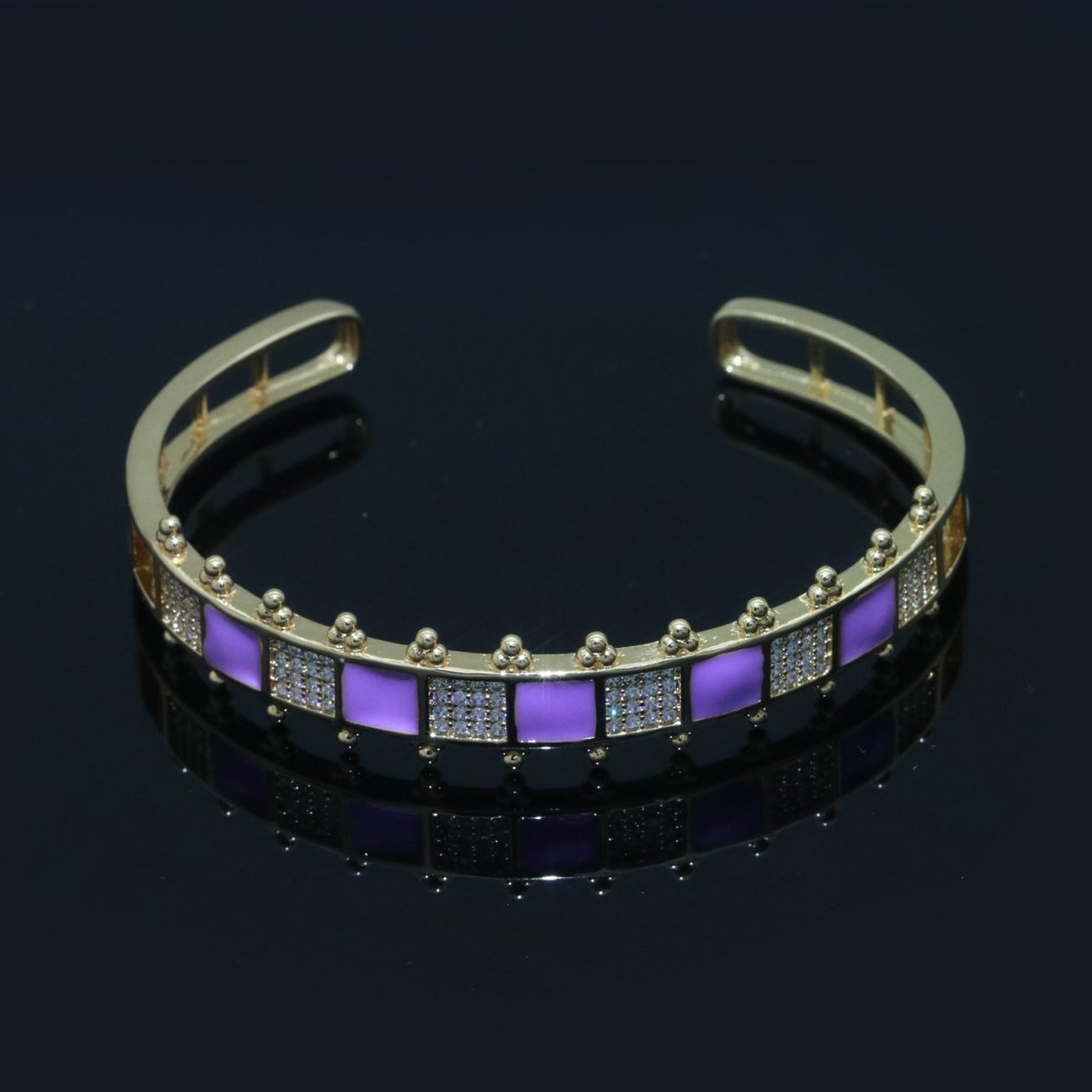 Micro Pave Checker Cuff Bracelet, 14K Gold Filled Bangle Enamel Bracelet Adjustable Bracelet | WA-163 to WA-172 Clearance Pricing - DLUXCA