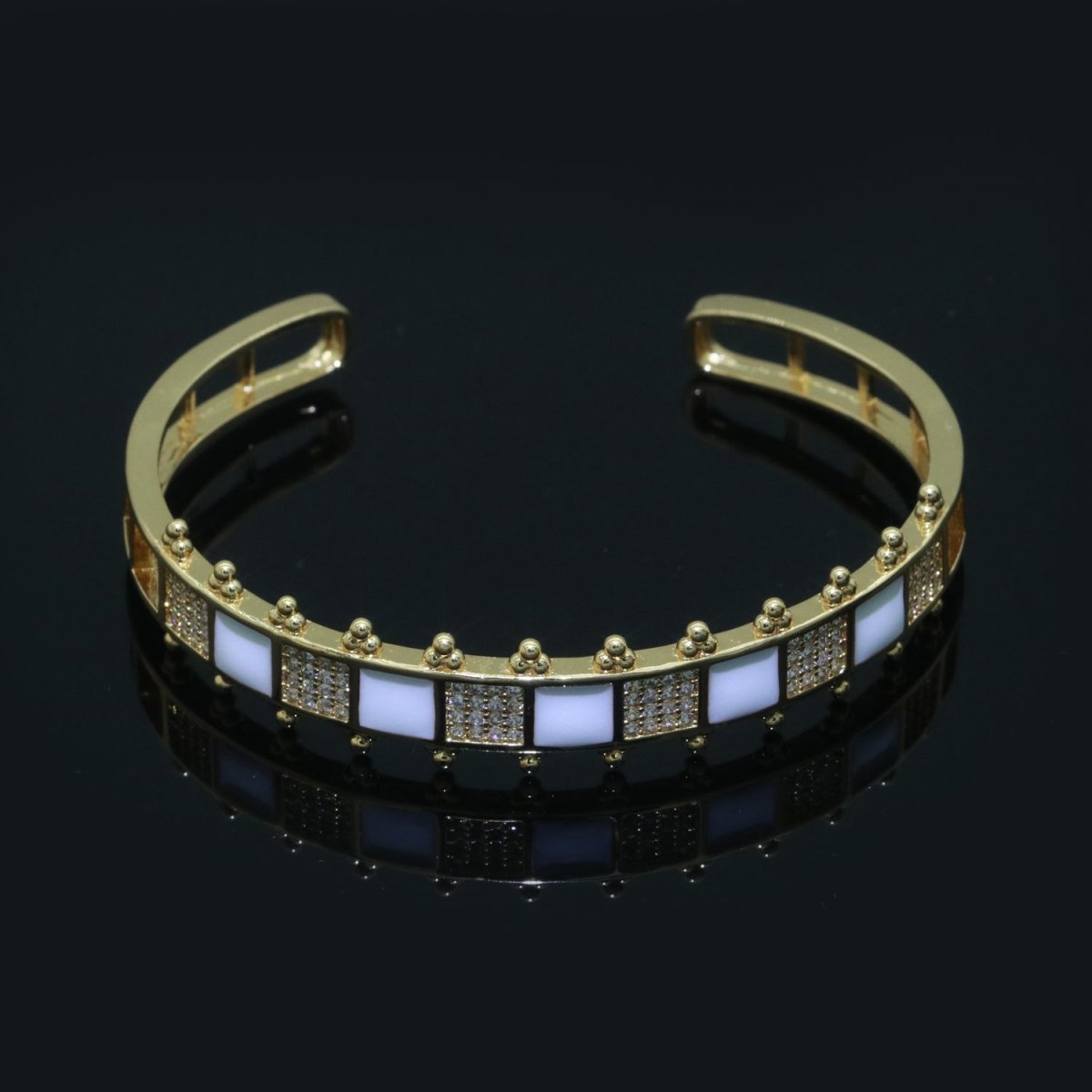 Micro Pave Checker Cuff Bracelet, 14K Gold Filled Bangle Enamel Bracelet Adjustable Bracelet | WA-163 to WA-172 Clearance Pricing - DLUXCA