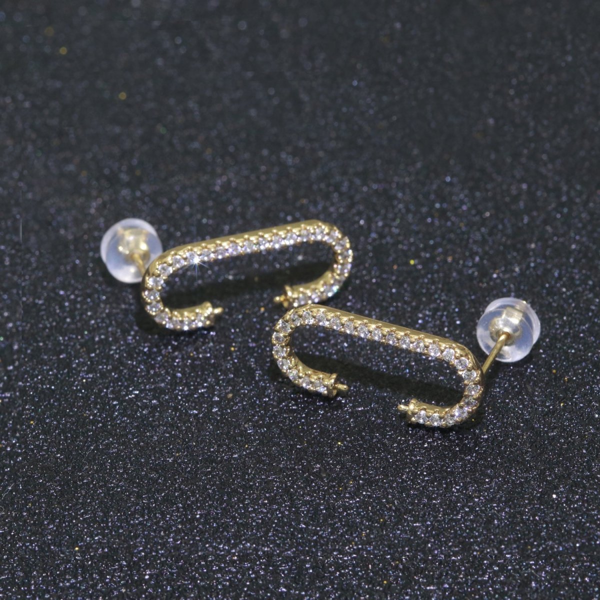 Micro Pave Clear Cz Stud Earring in Gold Filled C shaped Stud Earring T-058 - DLUXCA