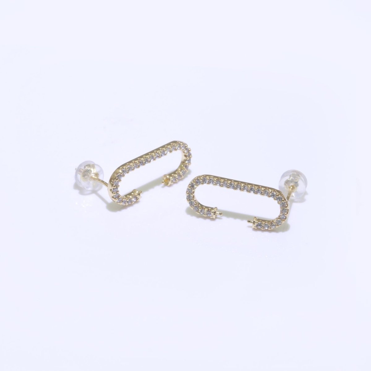 Micro Pave Clear Cz Stud Earring in Gold Filled C shaped Stud Earring T-058 - DLUXCA