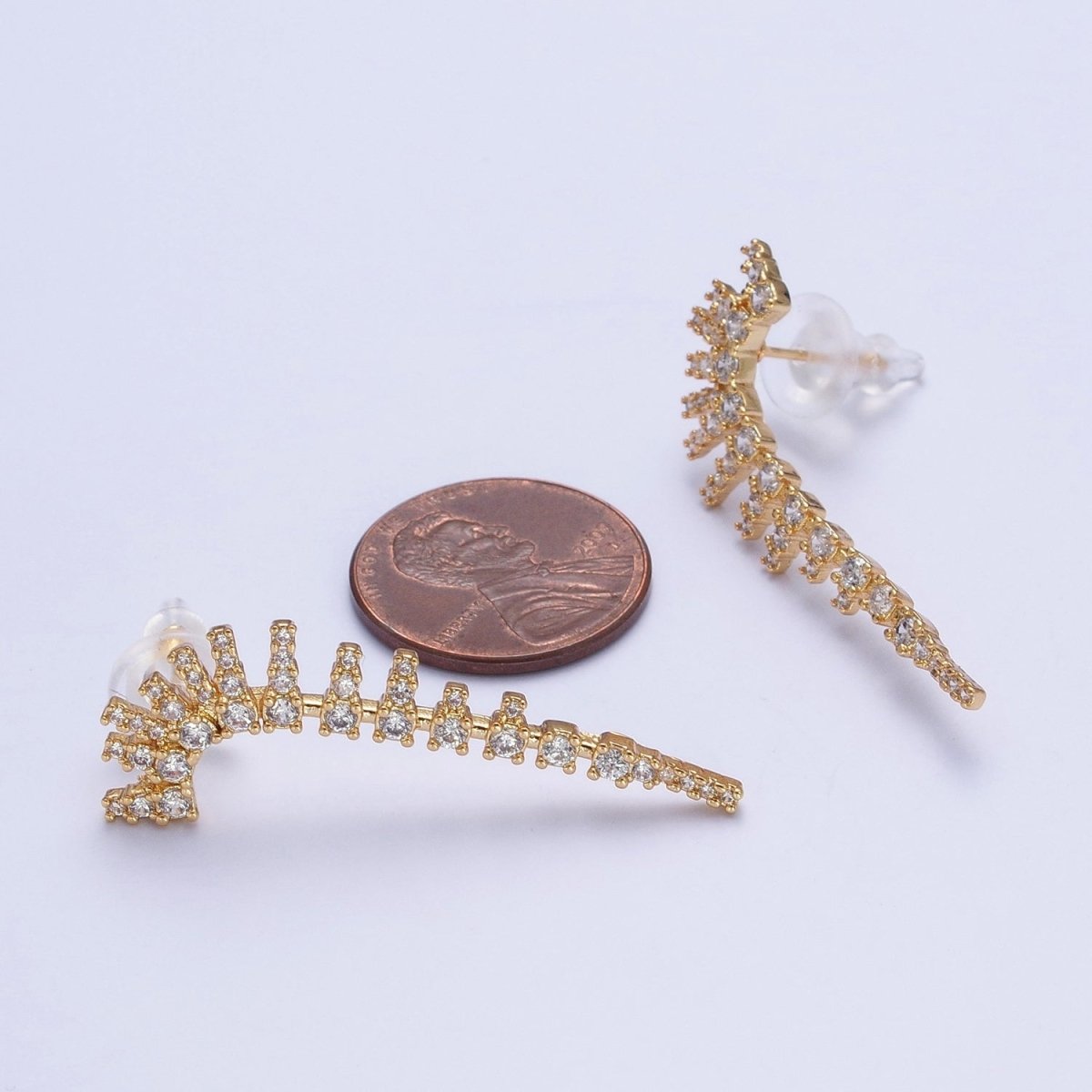 Micro Pave Cubic Zirconia Baguette Ear Climber Stud Earrings T-190 - DLUXCA