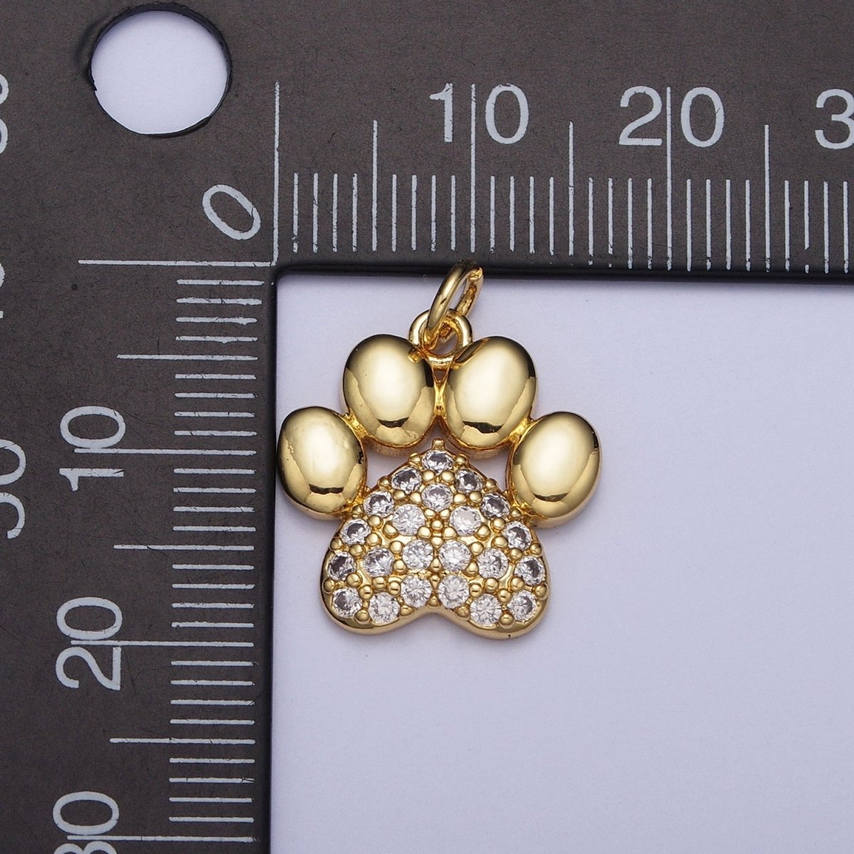 Micro Pave Cubic Zirconia Gold Animal Pawprint Charm For Jewelry Making AG-116 - DLUXCA