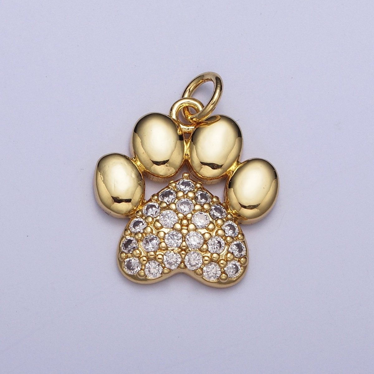 Micro Pave Cubic Zirconia Gold Animal Pawprint Charm For Jewelry Making AG-116 - DLUXCA